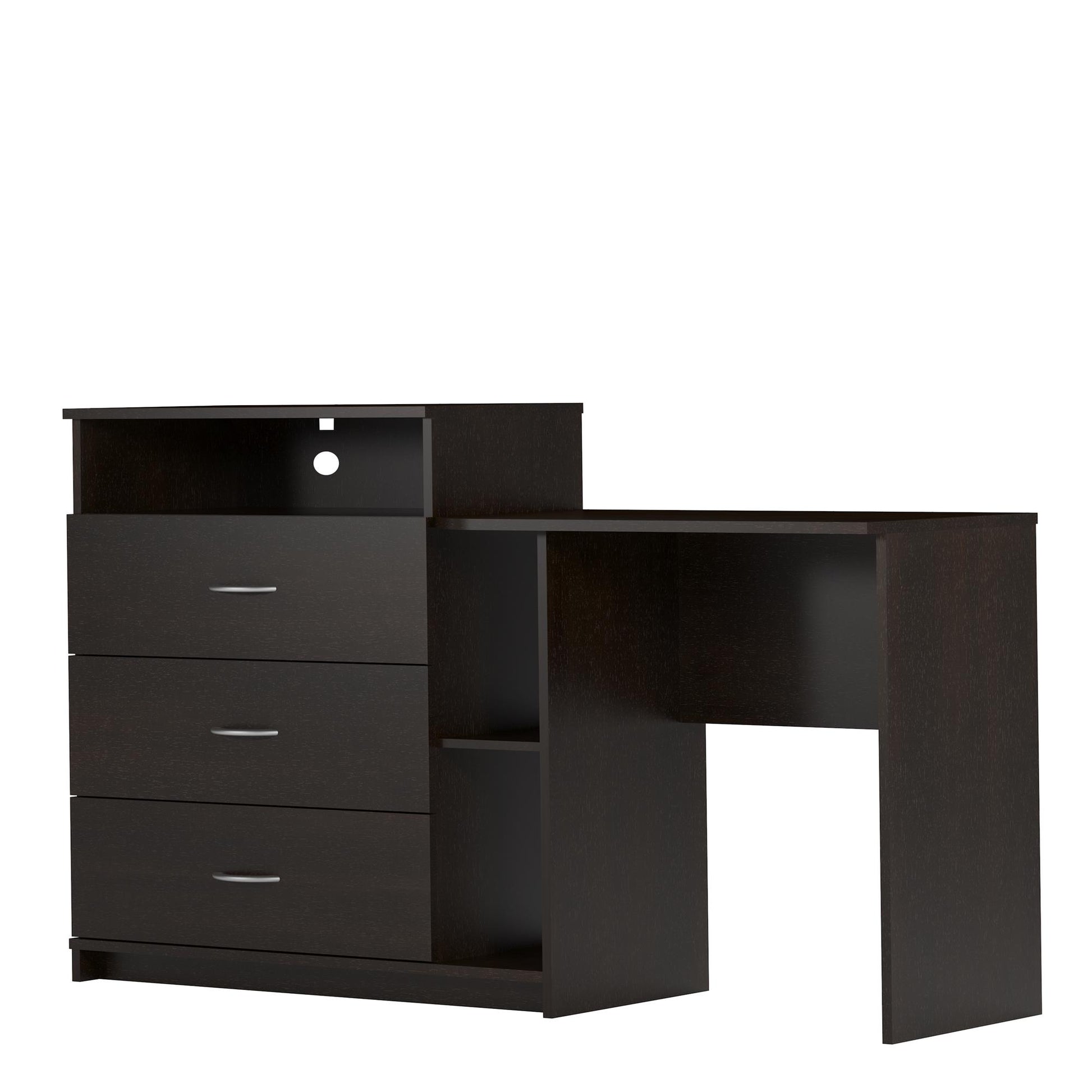 Rebel 3 in 1 Media Dresser with Side Storage and Desk - Espresso
