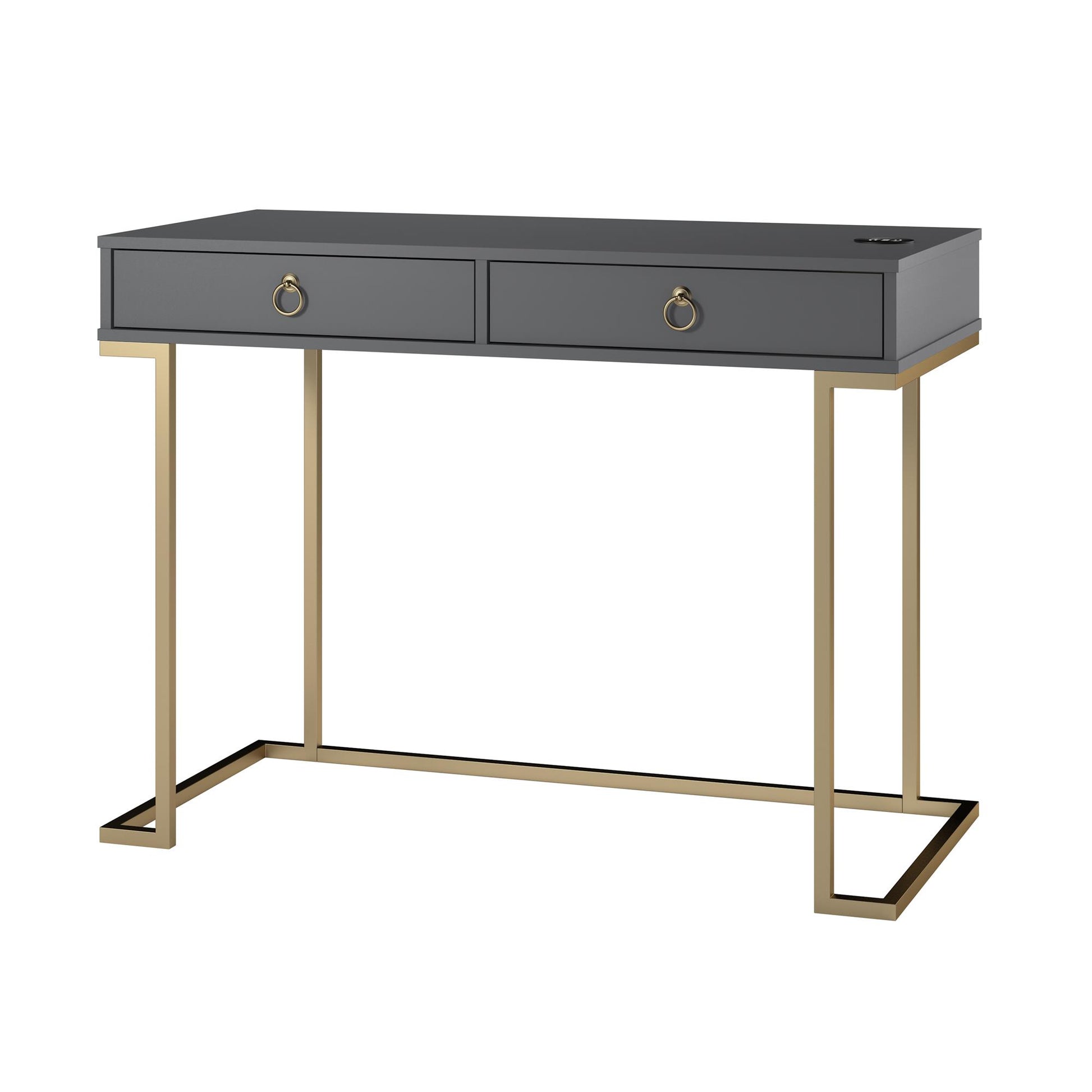 Olten Computer Desk with 2 Drawers and Wireless Charging Spot - Graphite Grey