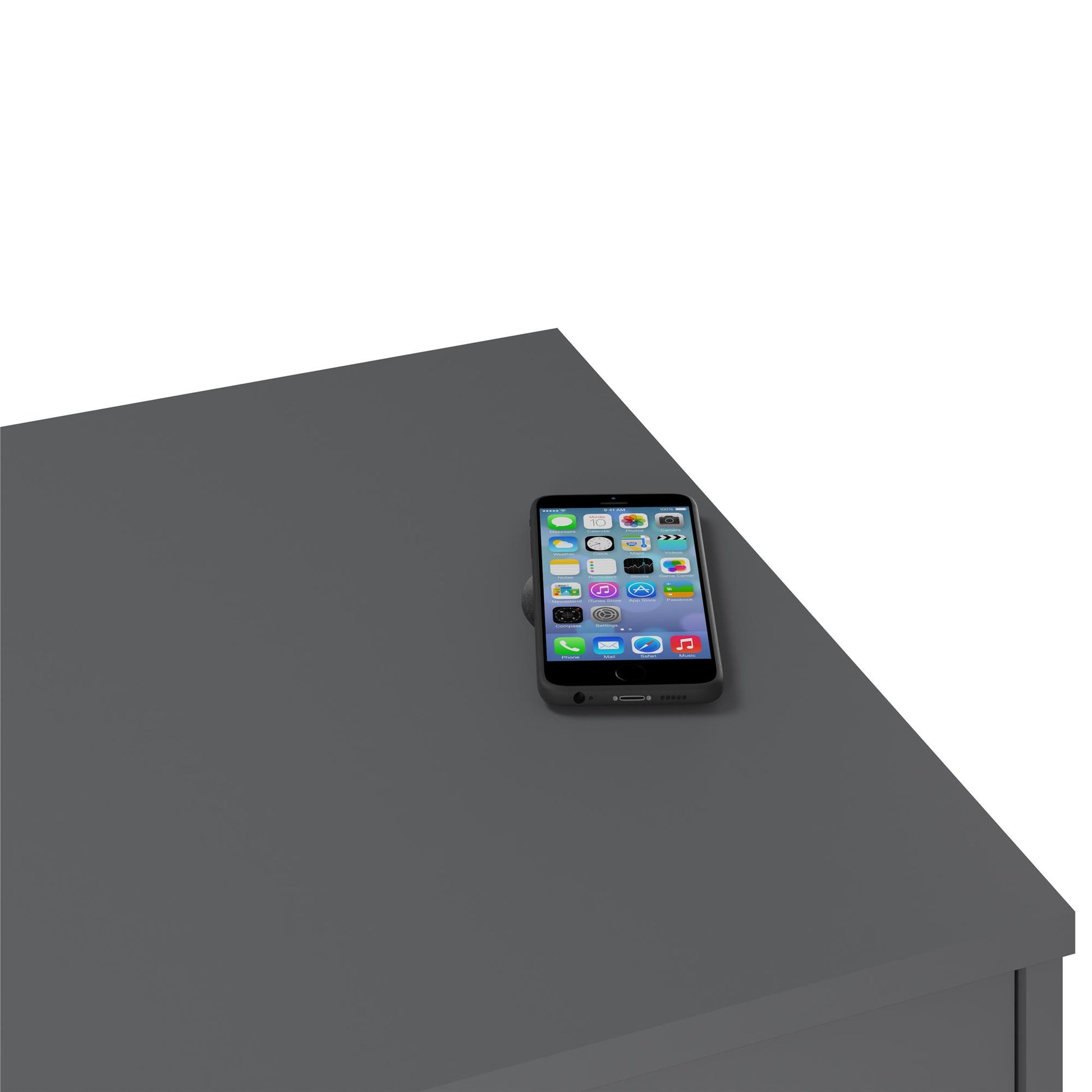 Olten Computer Desk with 2 Drawers and Wireless Charging Spot - Graphite Grey