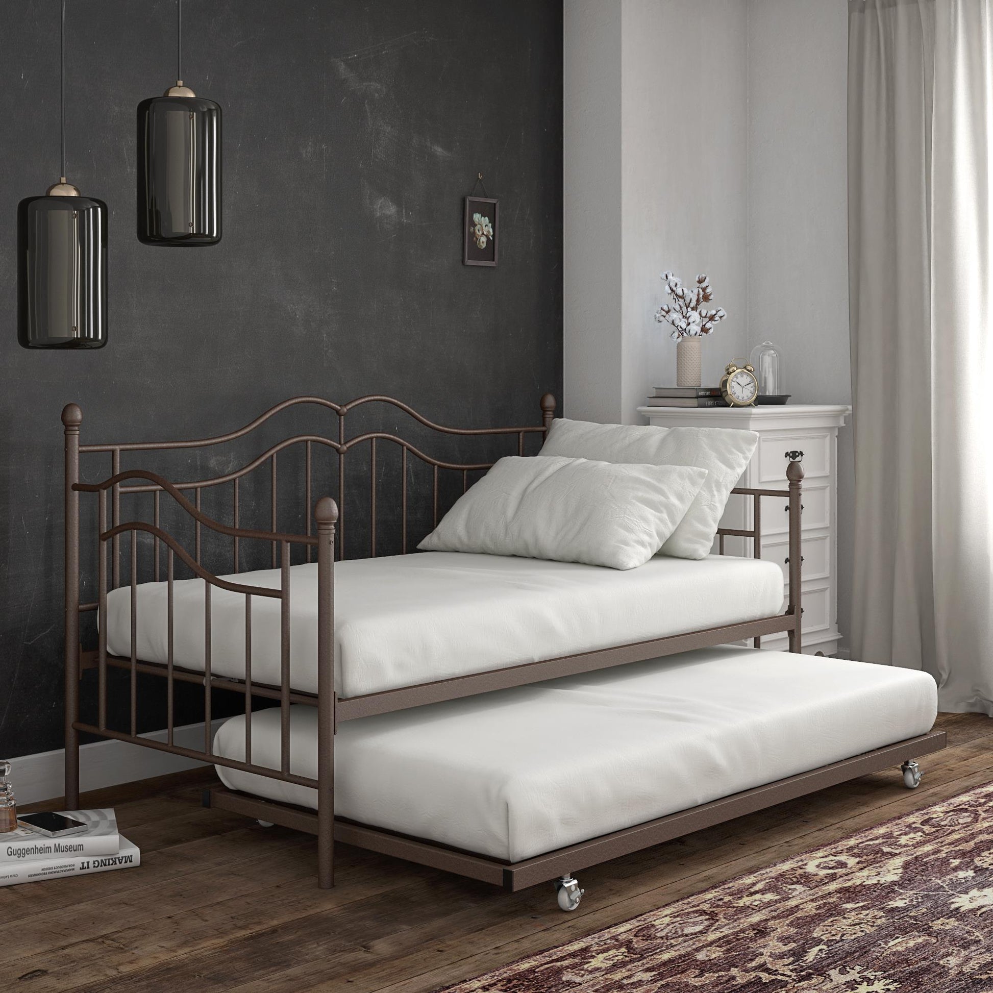 Tokyo Metal Daybed and Trundle Set with Metal Slats - Bronze - Twin