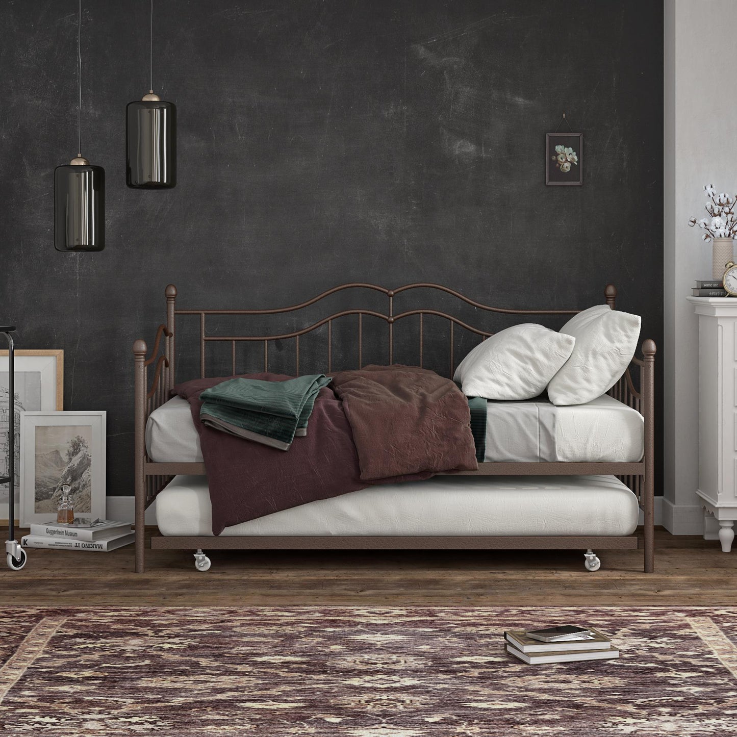 Tokyo Metal Daybed and Trundle Set with Metal Slats - Bronze - Twin