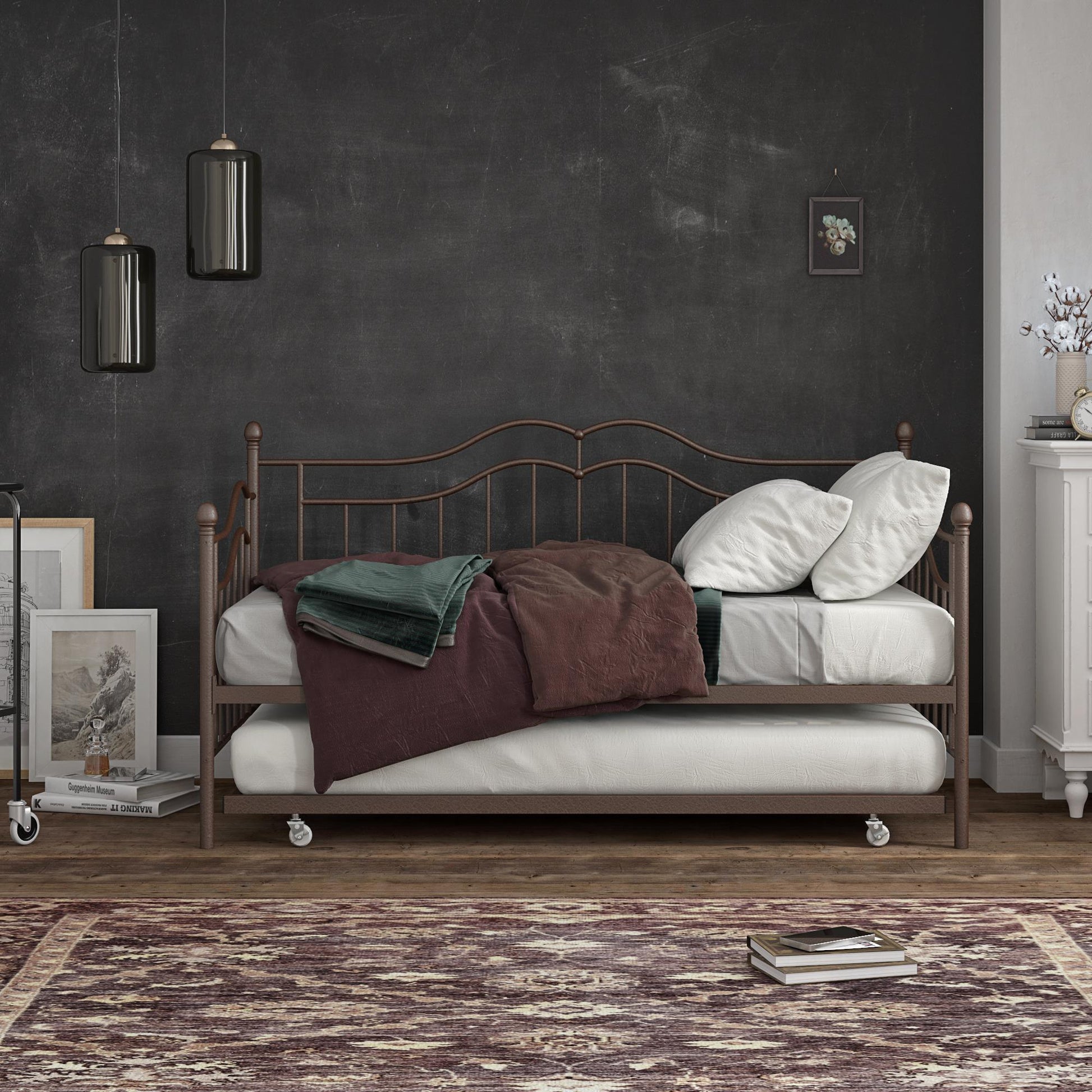 Tokyo Metal Daybed and Trundle Set with Metal Slats - Bronze - Twin