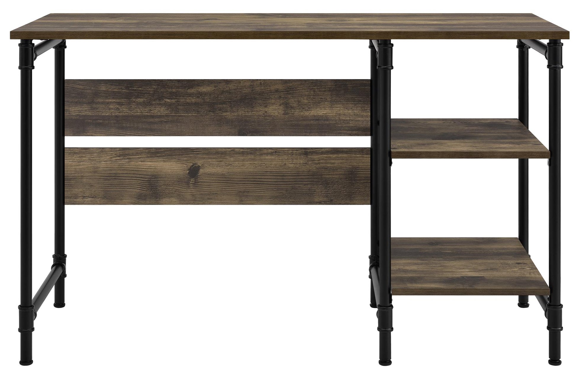 Carter Rustic Industrial Single Pedestal Desk with Shelves - Rustic