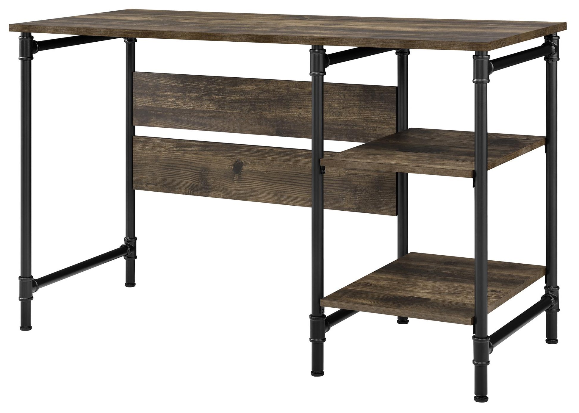 Carter Rustic Industrial Single Pedestal Desk with Shelves - Rustic