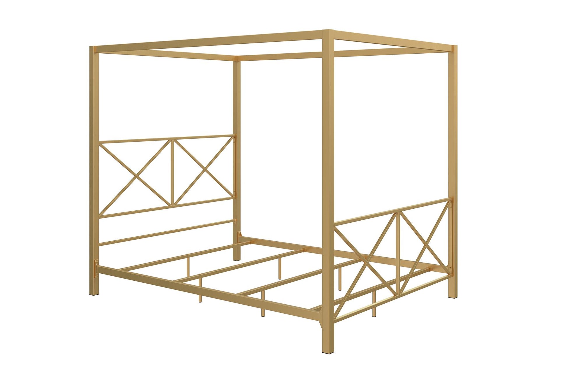 Rosedale Metal Four-Poster Canopy Bed with Crisscross Headboard and Footboard - Gold - Queen