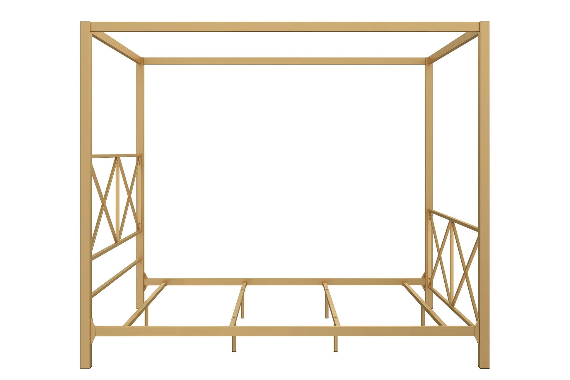 Rosedale Metal Four-Poster Canopy Bed with Crisscross Headboard and Footboard - Gold - Queen