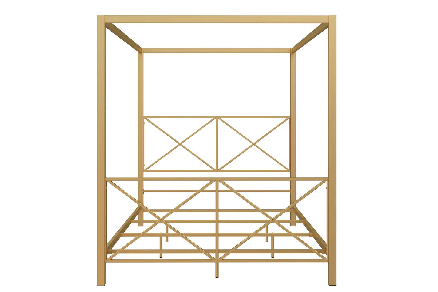 Rosedale Metal Four-Poster Canopy Bed with Crisscross Headboard and Footboard - Gold - Full