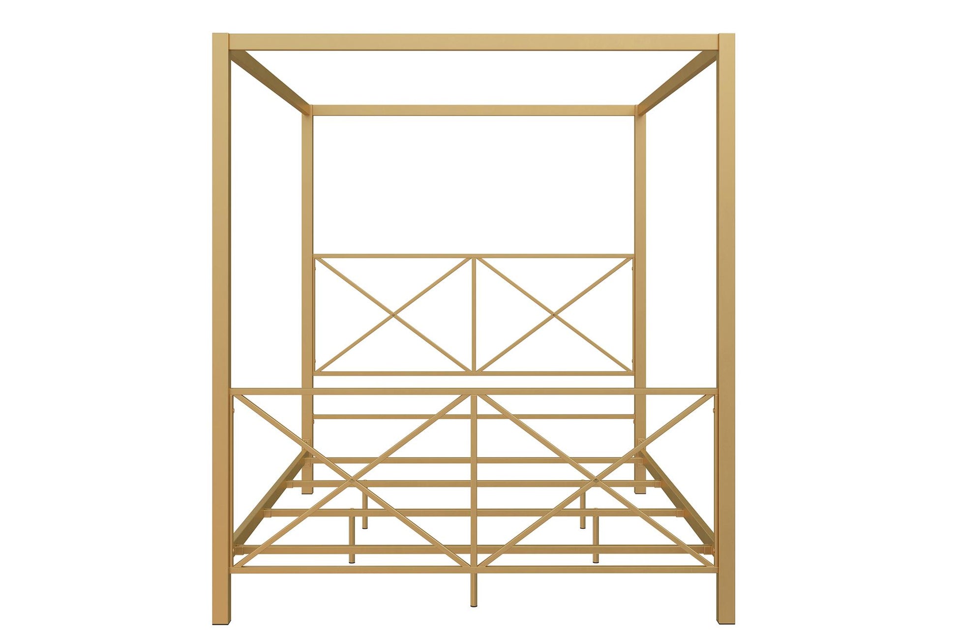 Rosedale Metal Four-Poster Canopy Bed with Crisscross Headboard and Footboard - Gold - Full