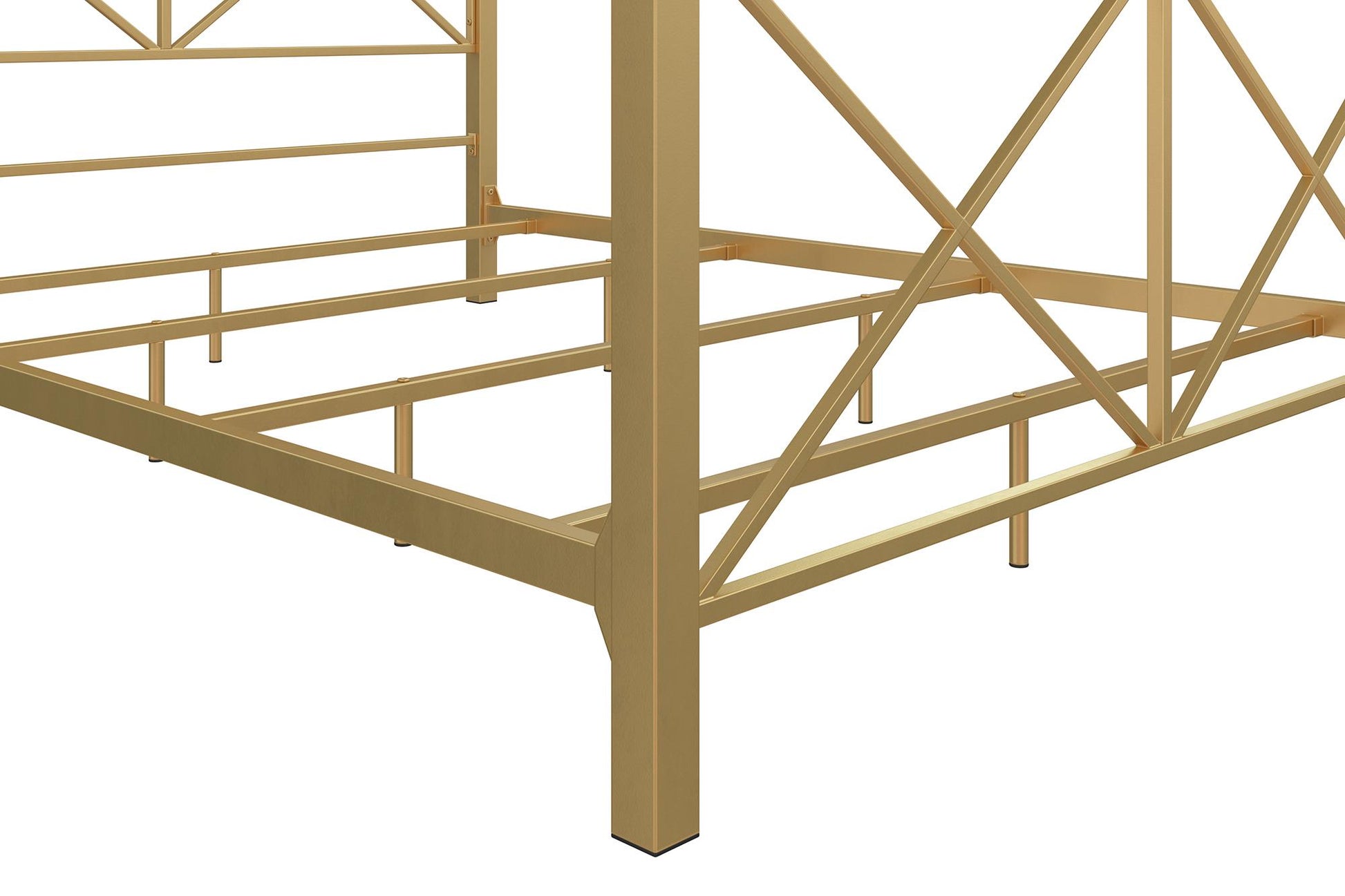 Rosedale Metal Four-Poster Canopy Bed with Crisscross Headboard and Footboard - Gold - Full