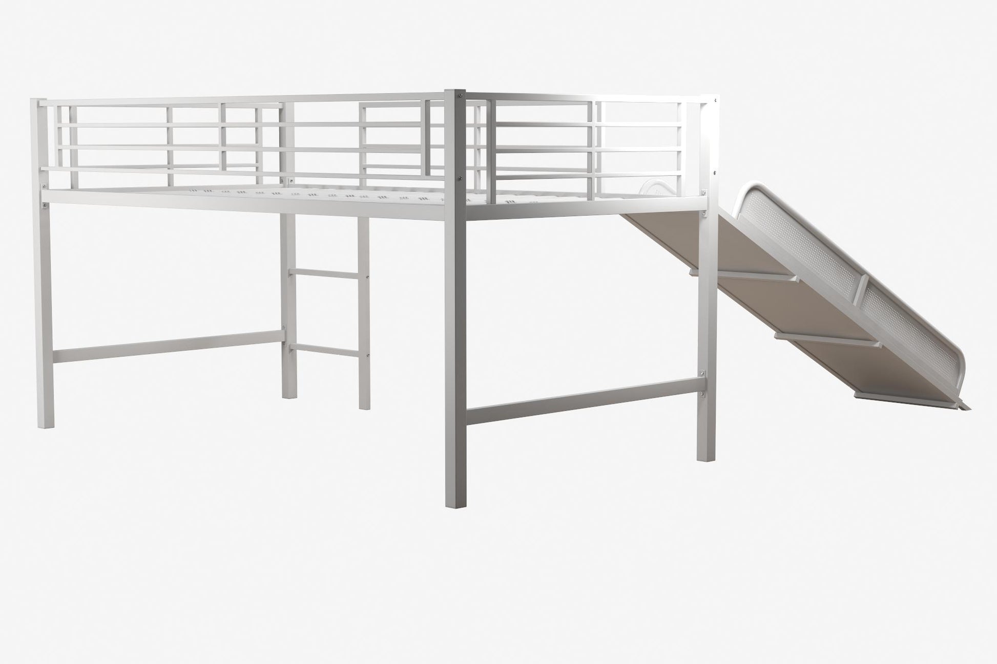 Laurie Junior Loft Bed with Metal Frame and Built-In Slide - White - Twin