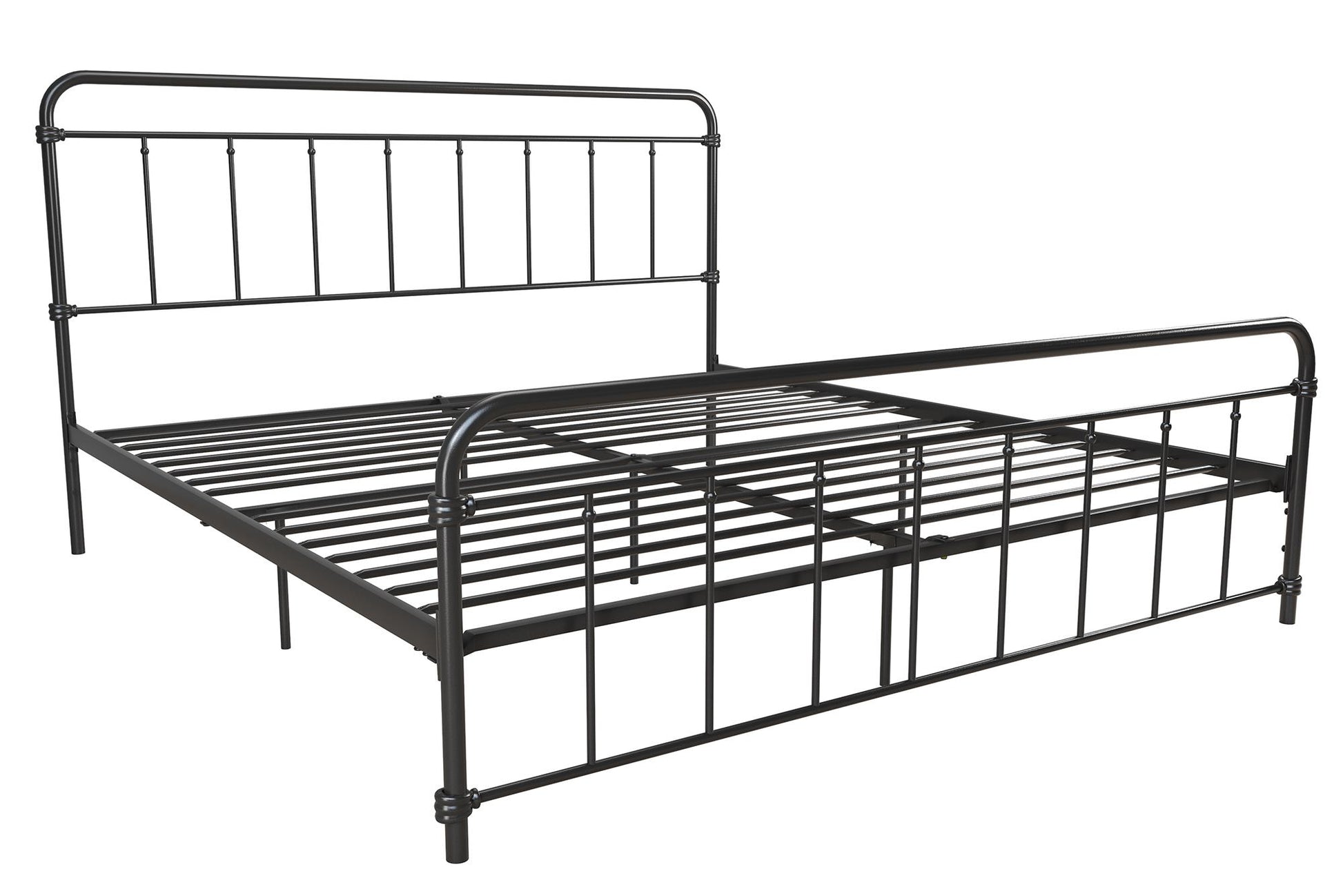 Wallace Spindle Metal Bed with Elegant Curves and Slats - Black - King