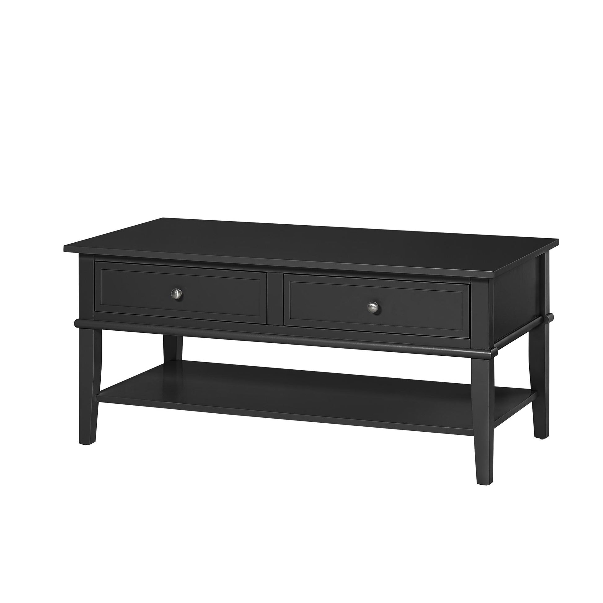 Franklin Coffee Table with 2 Drawers and Shelf - Black