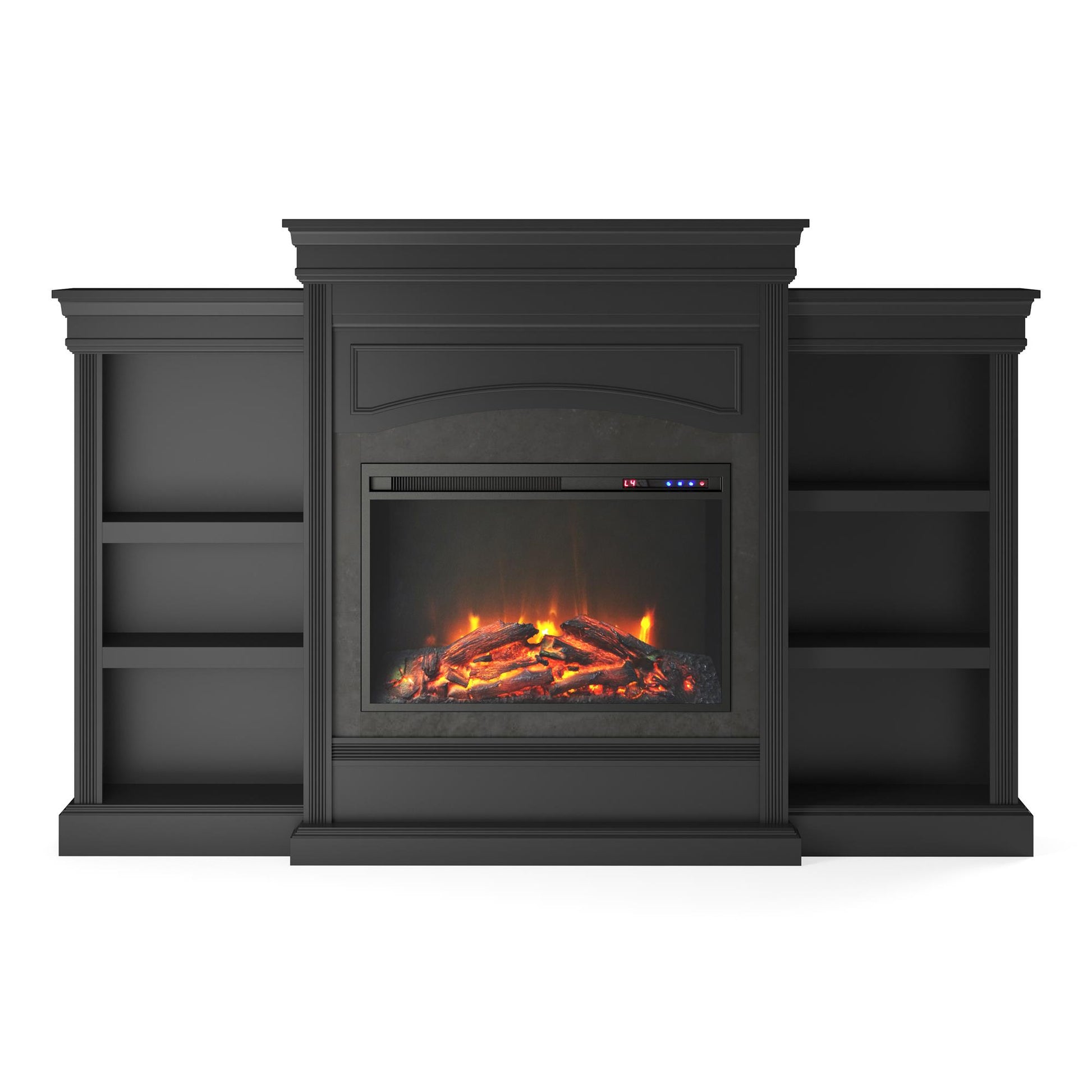 Lamont Mantel Fireplace with Side Shelves and 26 Inch Fireplace Insert - Black