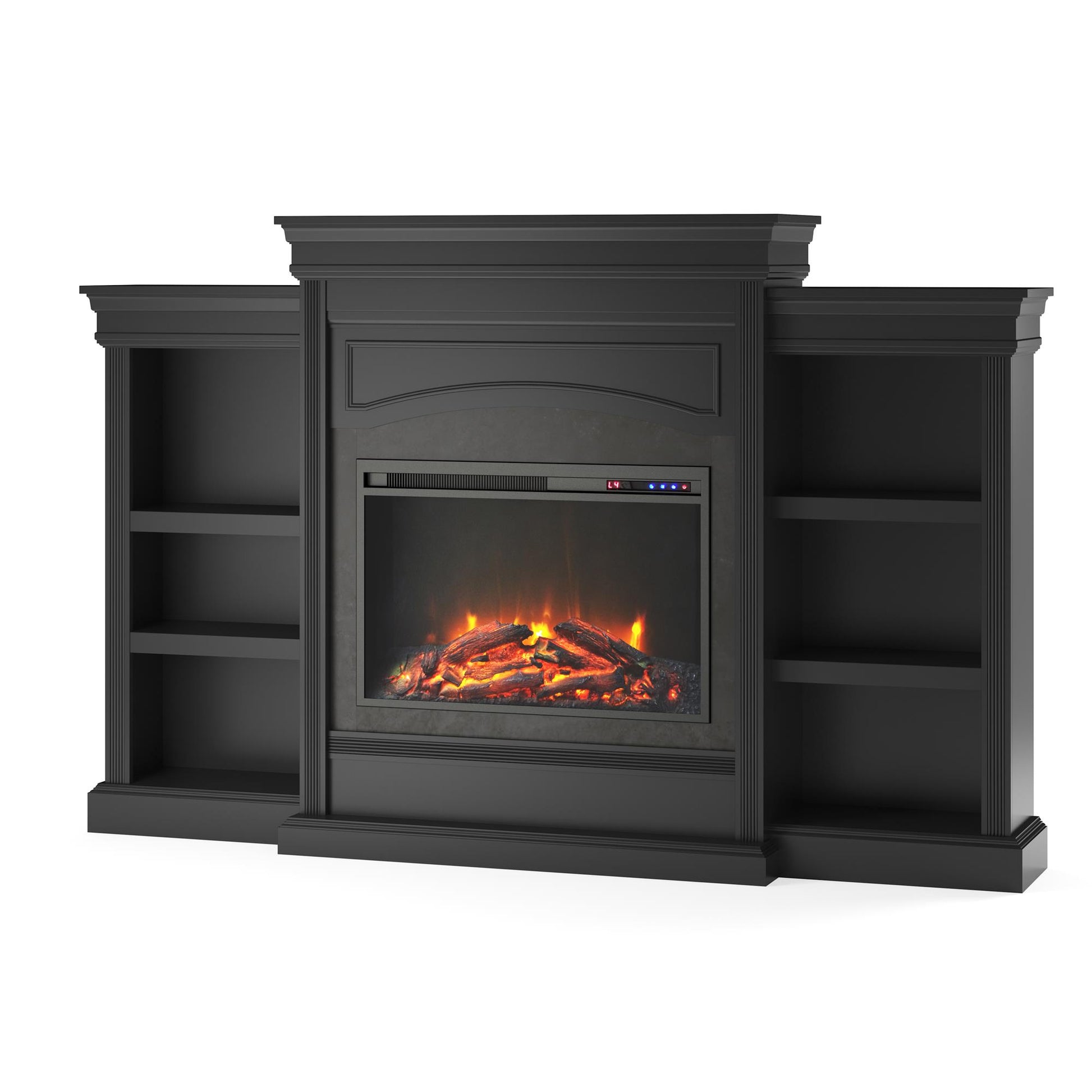 Lamont Mantel Fireplace with Side Shelves and 26 Inch Fireplace Insert - Black