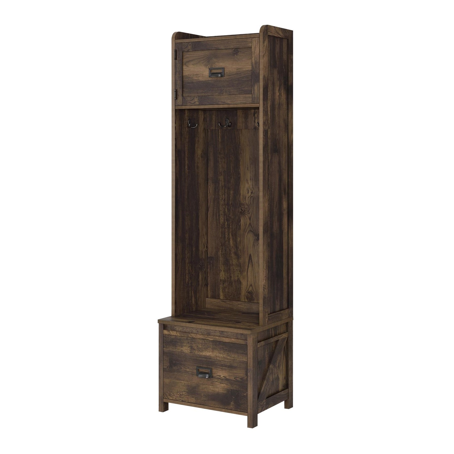 Farmington Rustic Farmhouse Entryway Hall Tree with Storage Bench - Rustic