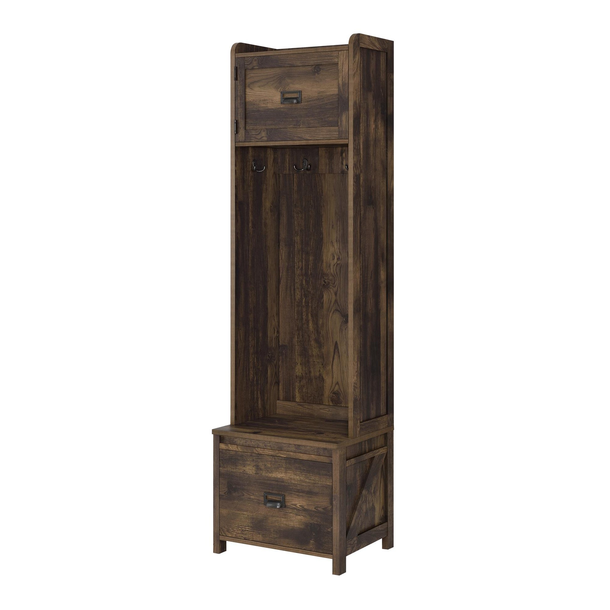 Farmington Rustic Farmhouse Entryway Hall Tree with Storage Bench - Rustic