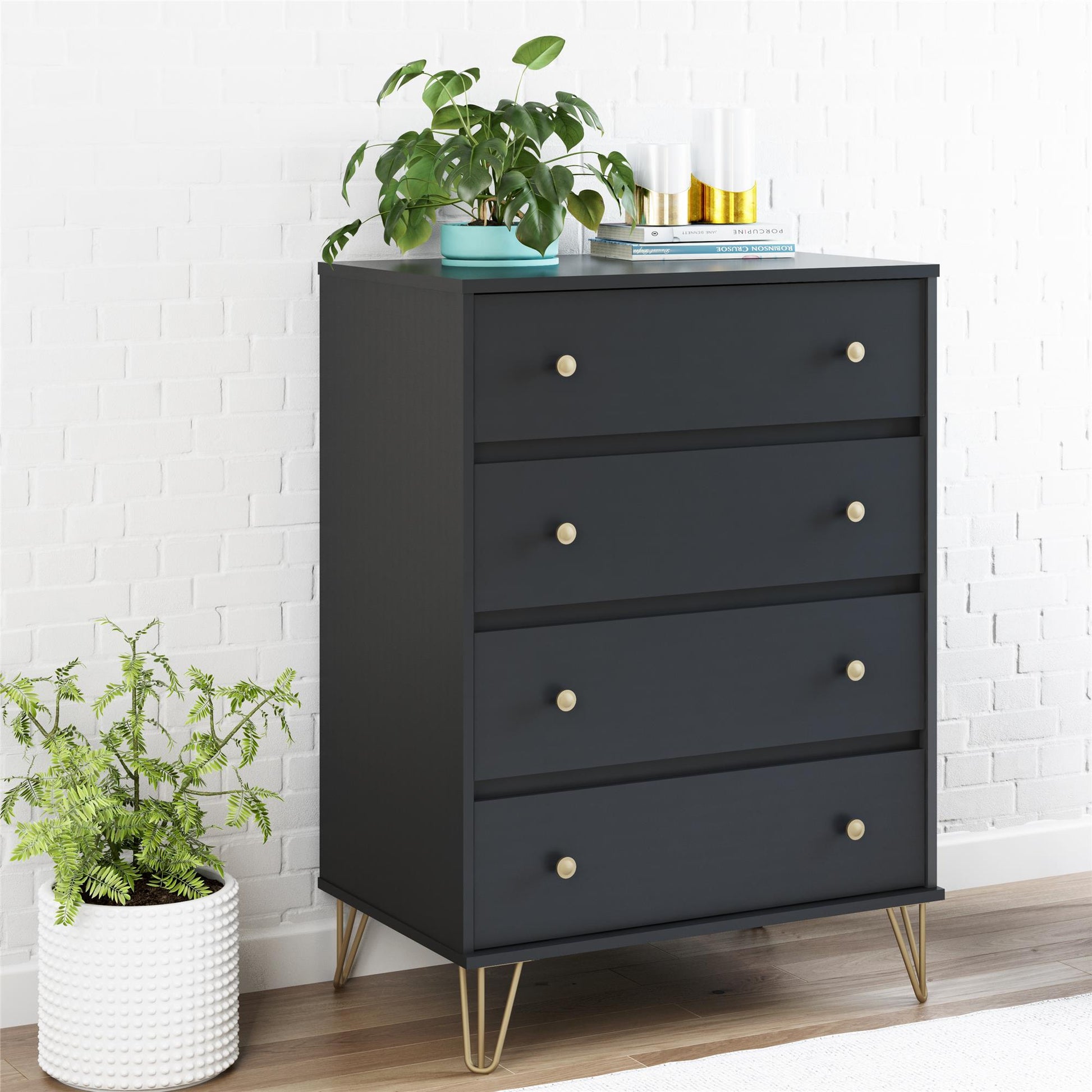 Owen 4 Drawer Dresser, Black - Black