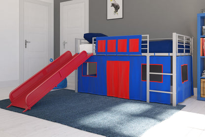 Junior Loft Bed Curtain Set with Windows and Storage Pockets - Blue