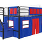 Junior Loft Bed Curtain Set with Windows and Storage Pockets - Blue