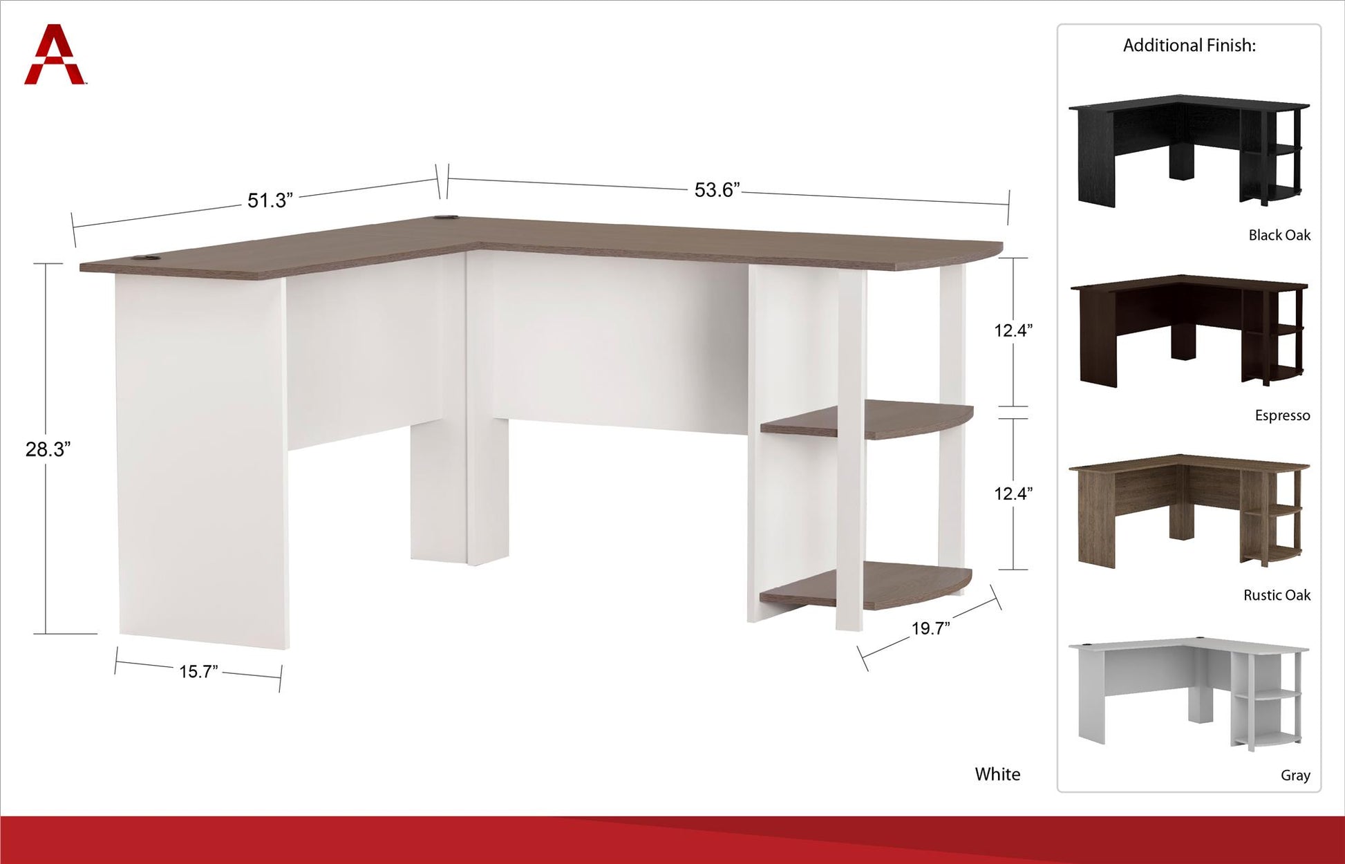 Dakota Computer L Desk with Side Bookshelf and Large Worksurface - Dove Gray