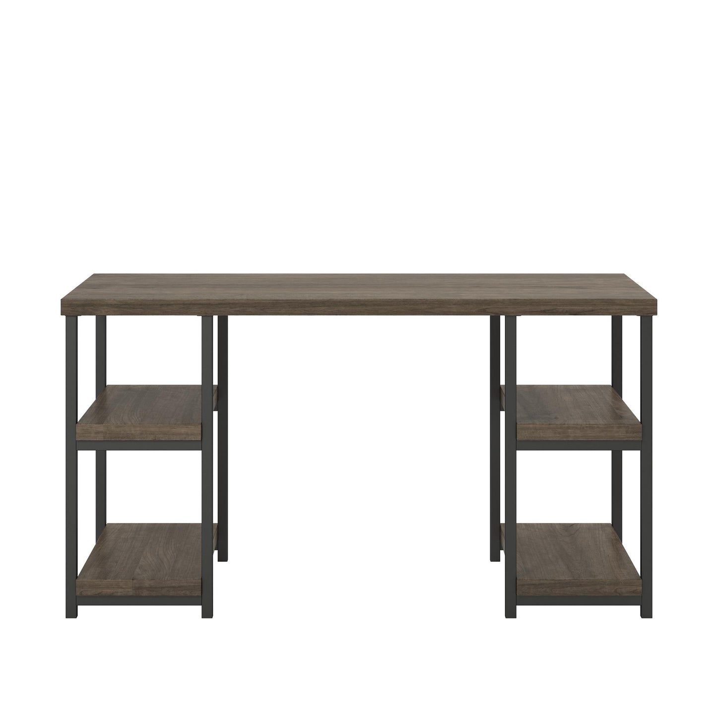 Ashlar Desk with Open Storage Shelves and Metal Legs - Weathered Oak