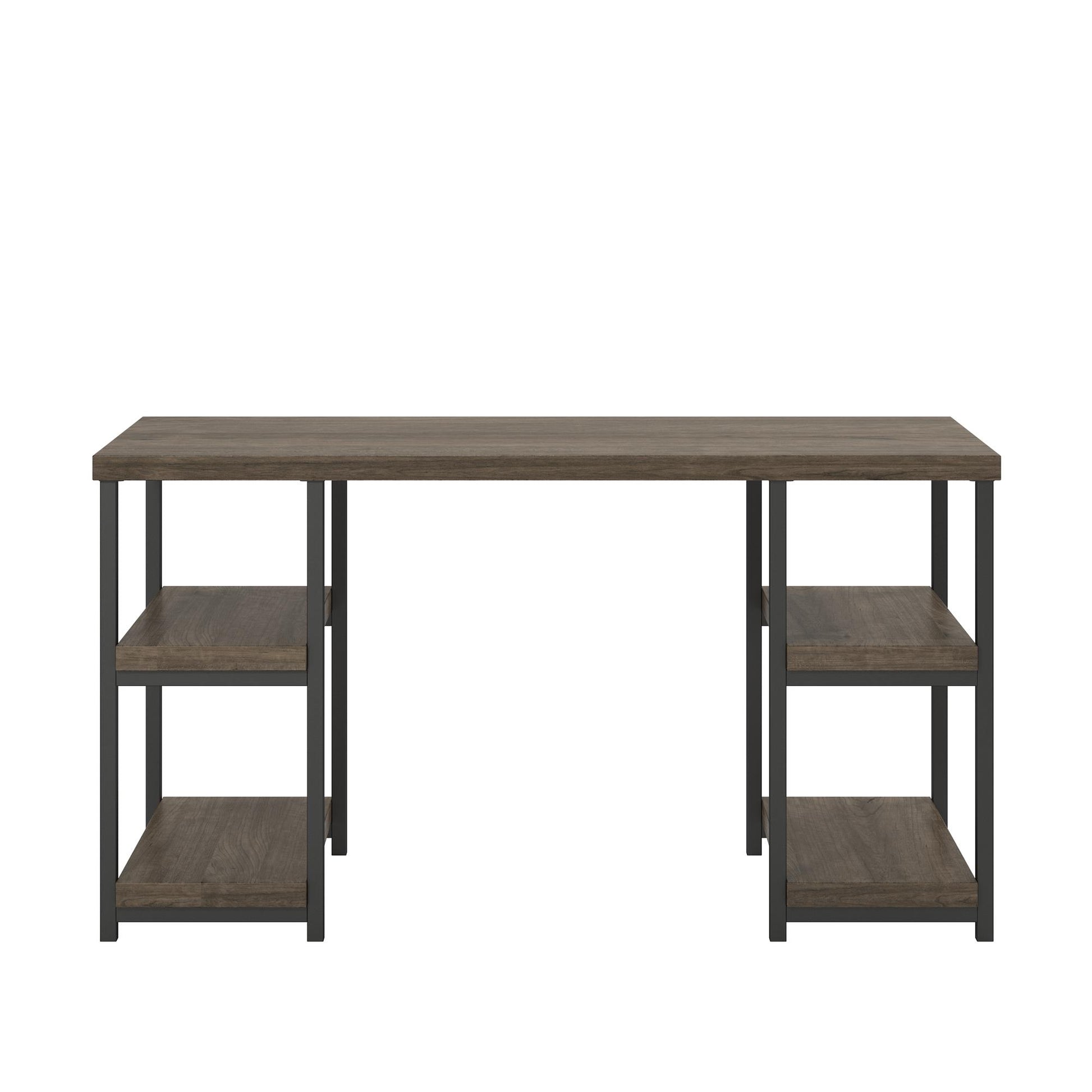 Ashlar Desk with Open Storage Shelves and Metal Legs - Weathered Oak
