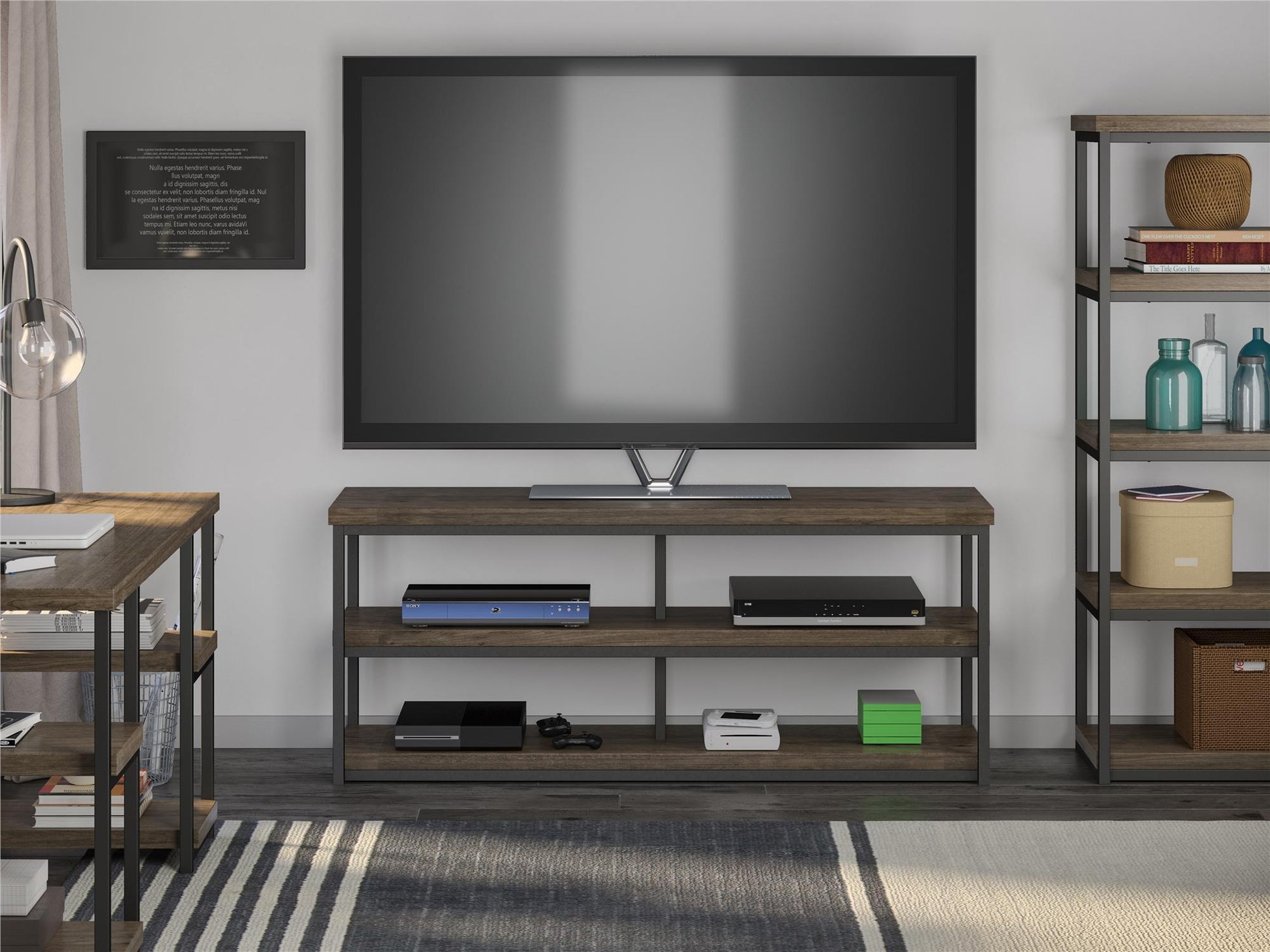 Ashlar Desk with Open Storage Shelves and Metal Legs - Weathered Oak