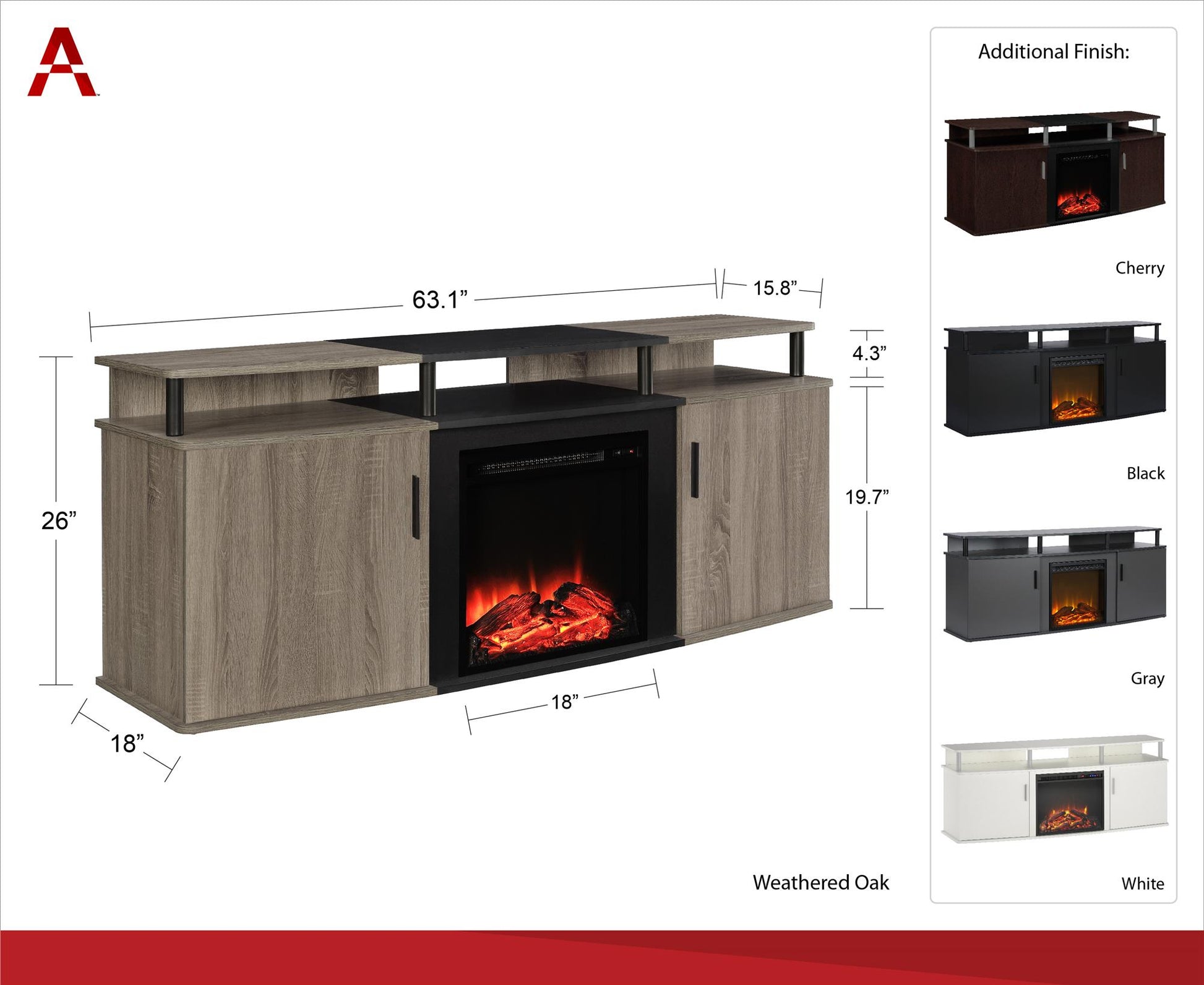 Carson Electric Fireplace TV Console for TVs up to 70 Inch - White
