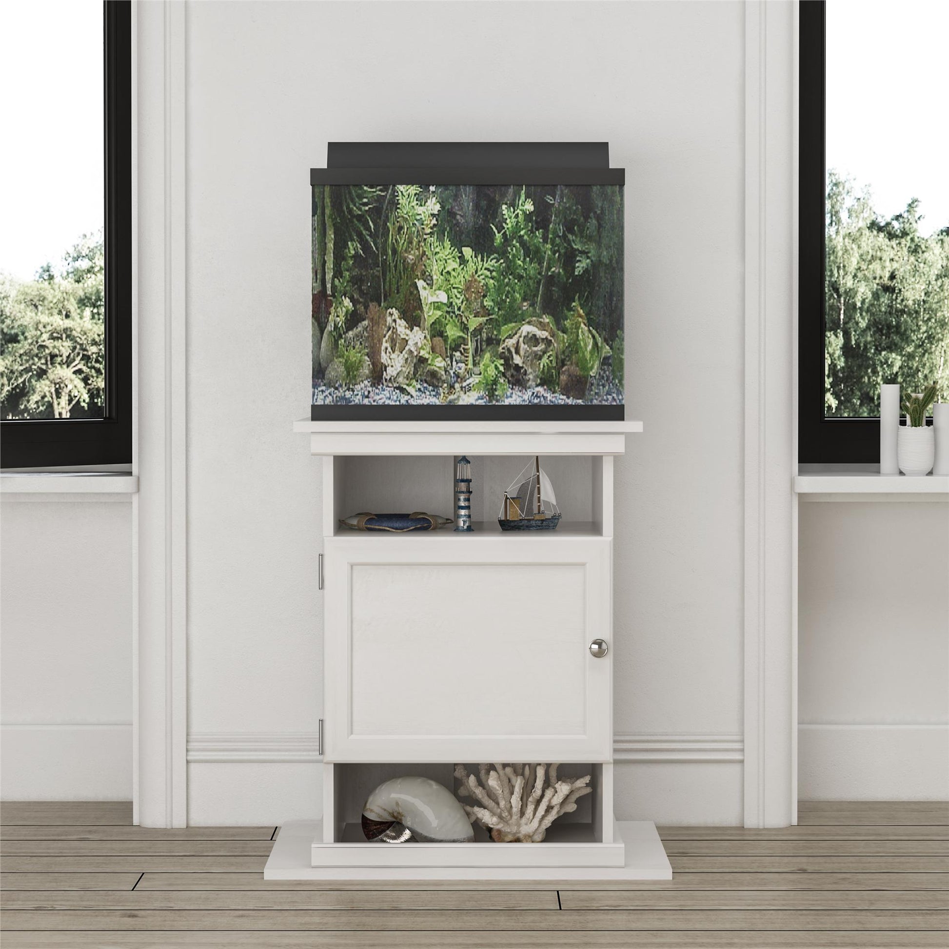 10/20 Gallon Aquarium Stand with Open and Concealed Storage - Ivory Oak