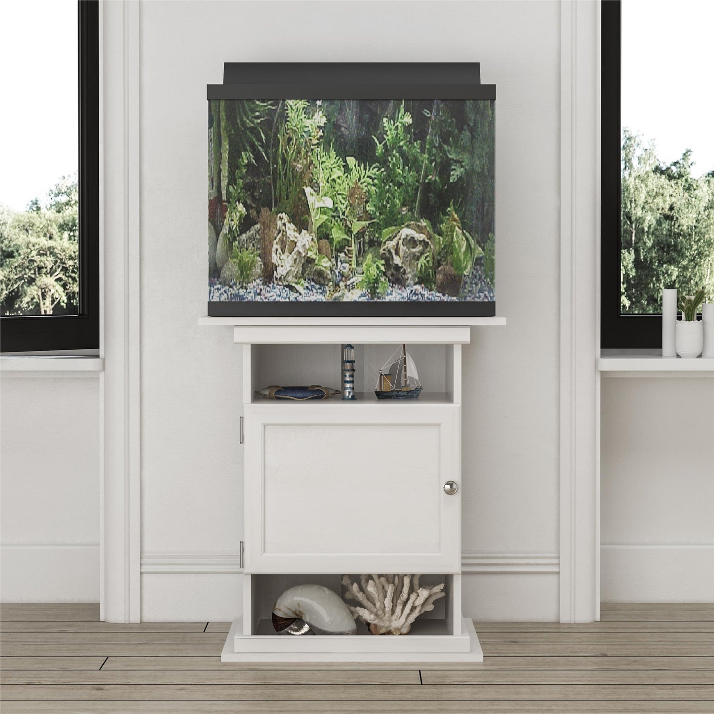 10/20 Gallon Aquarium Stand with Open and Concealed Storage - Ivory Oak