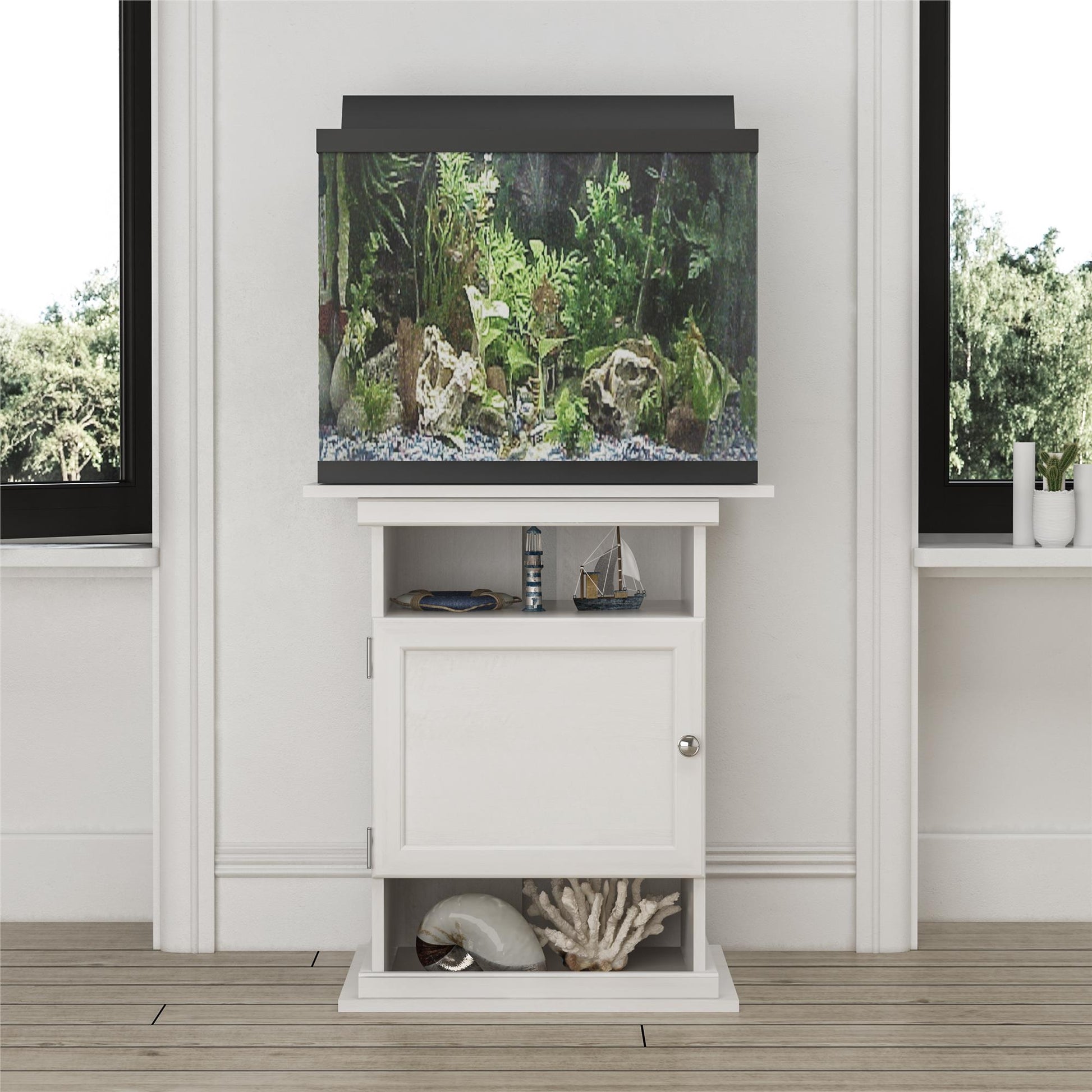 10/20 Gallon Aquarium Stand with Open and Concealed Storage - Ivory Oak