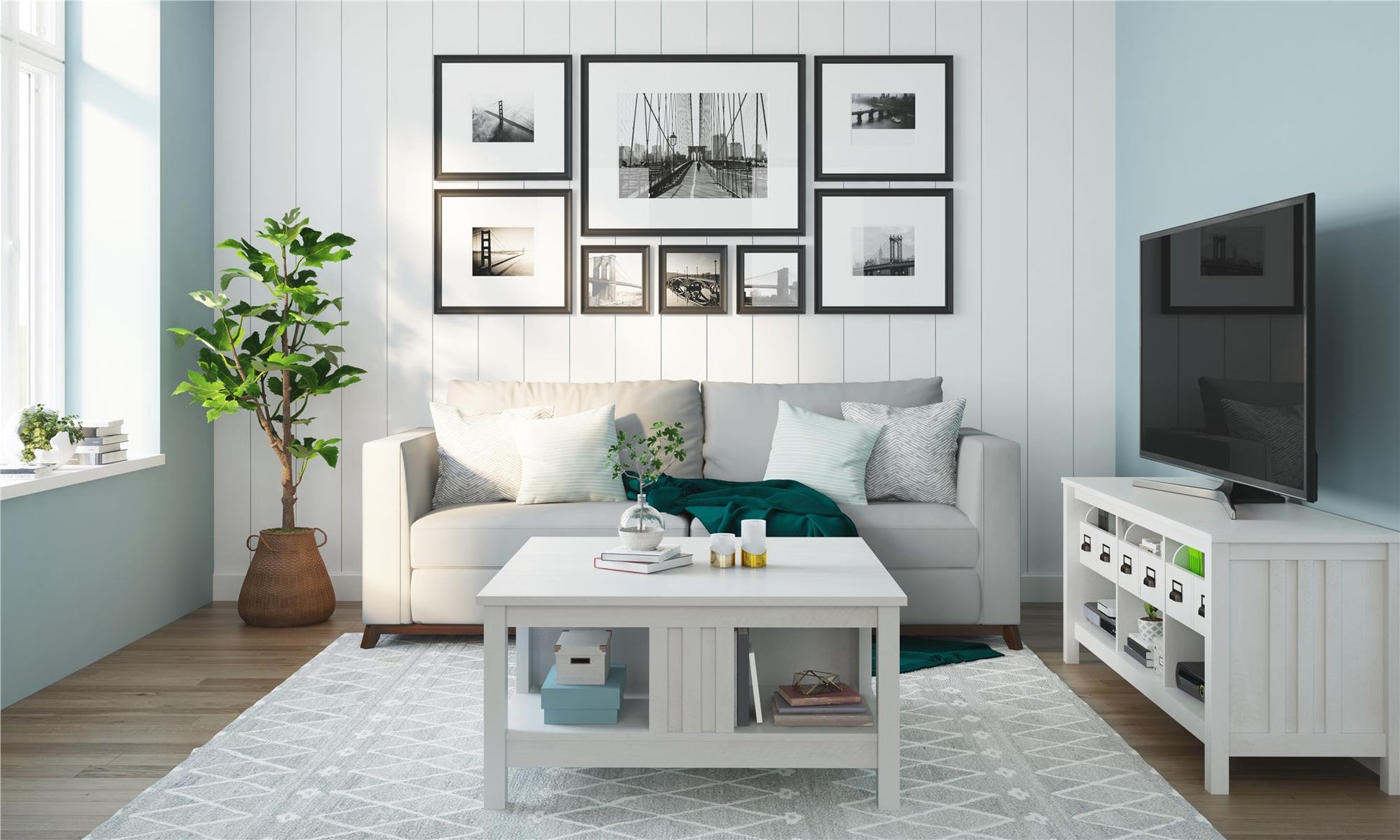 Adams TV Stand for TVs up to 64", Ivory Oak - Ivory Oak