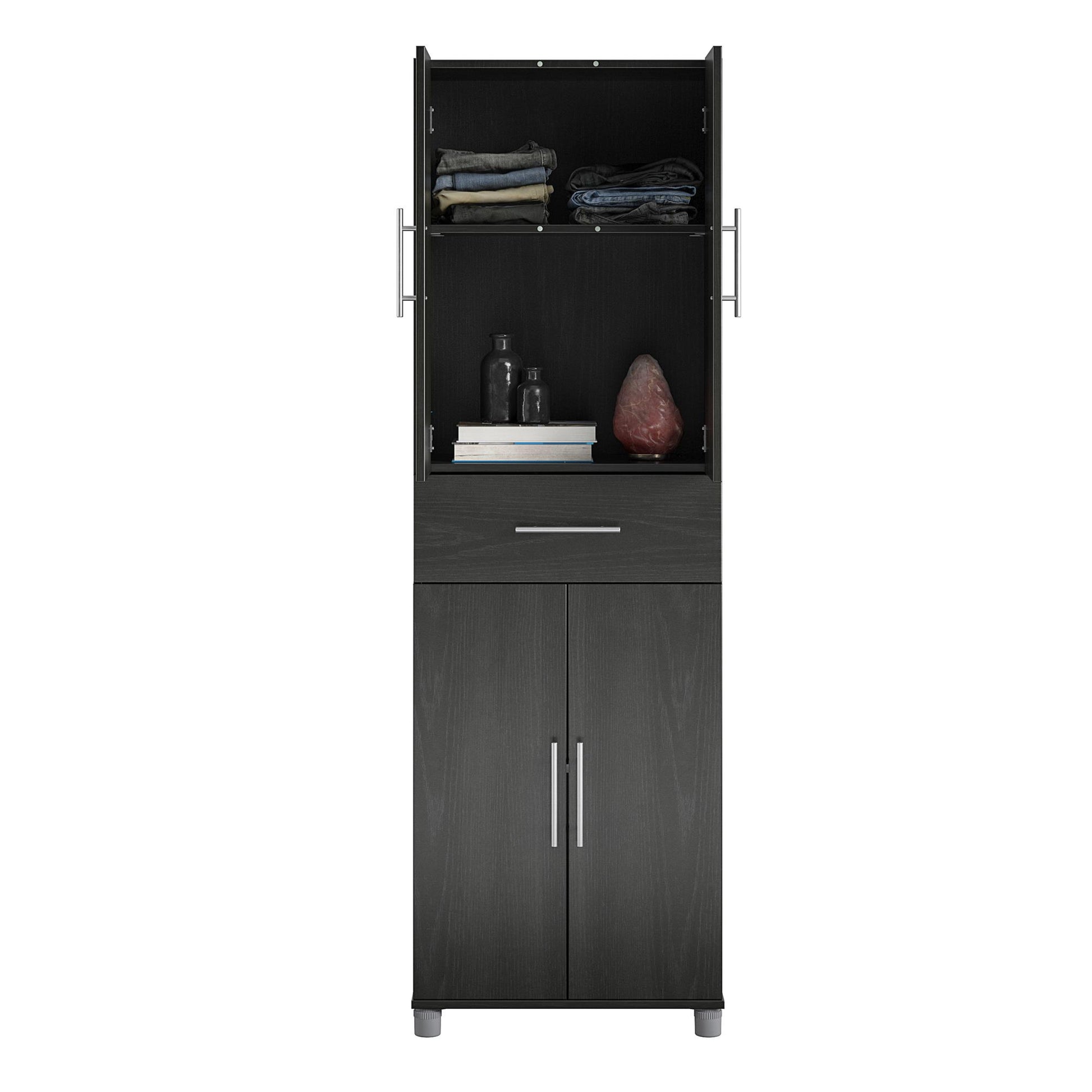 Camberly 4 Door/1 Drawer Storage Cabinet, Black Oak - Black Oak