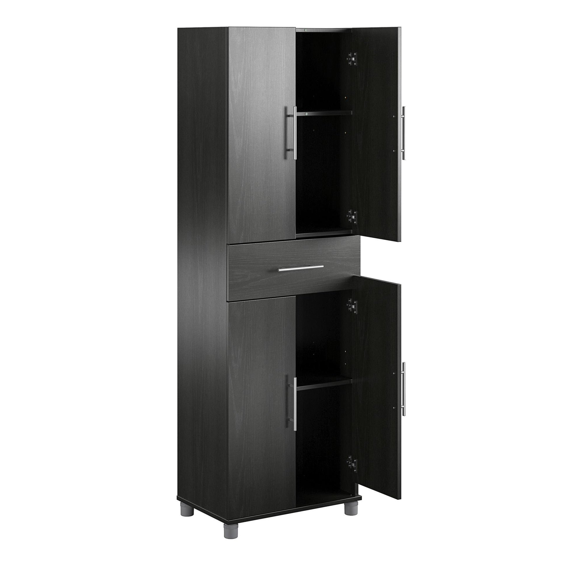 Camberly 4 Door/1 Drawer Storage Cabinet, Black Oak - Black Oak