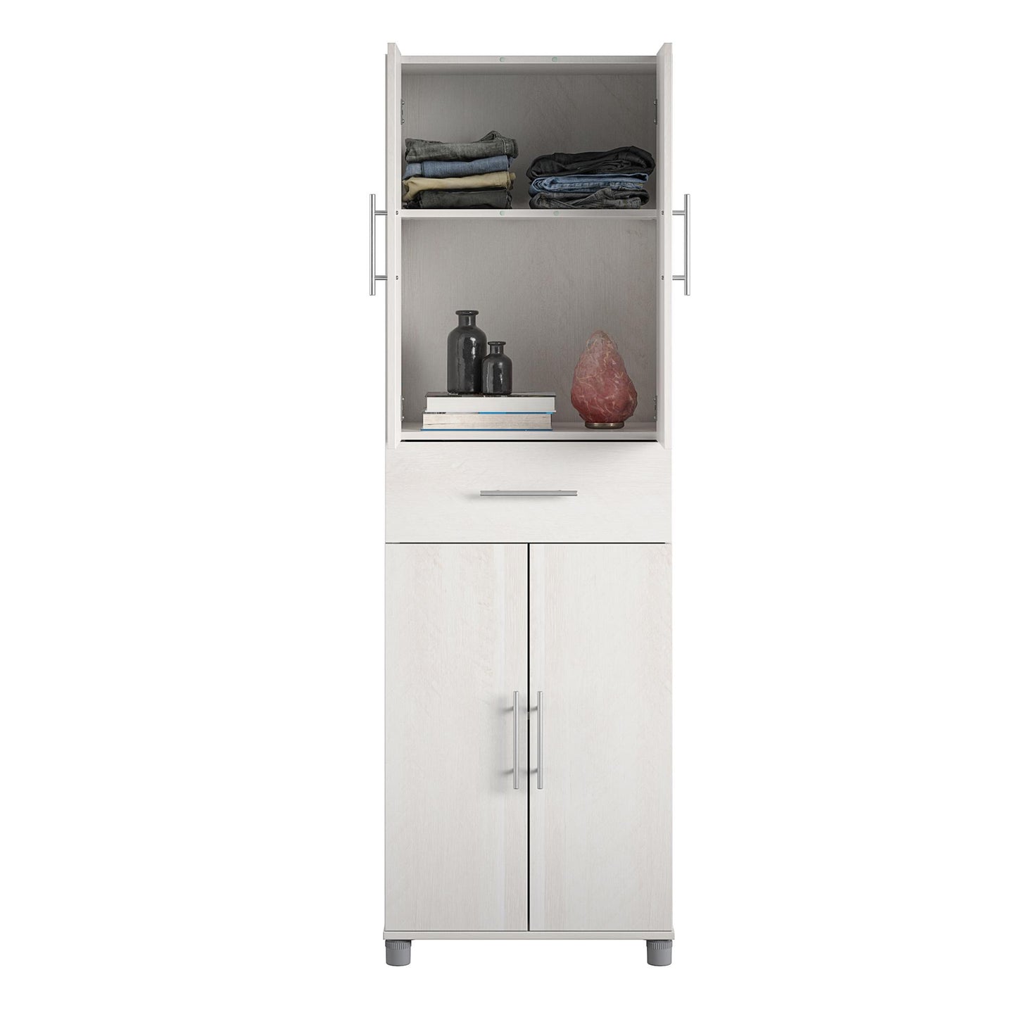 Camberly 4 Door/1 Drawer Storage Cabinet, Ivory Oak - Ivory Oak