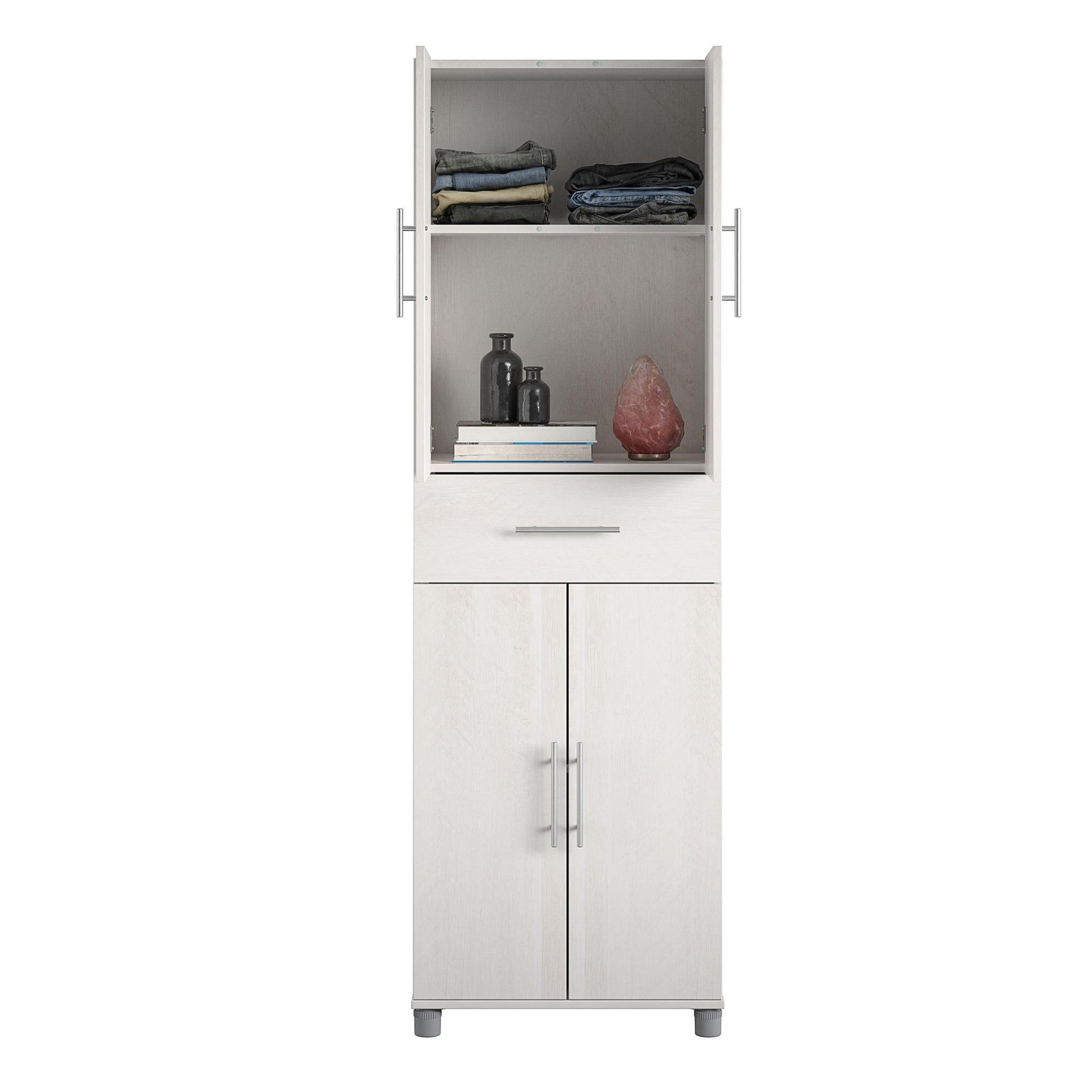 Camberly 4 Door/1 Drawer Storage Cabinet, Ivory Oak - Ivory Oak
