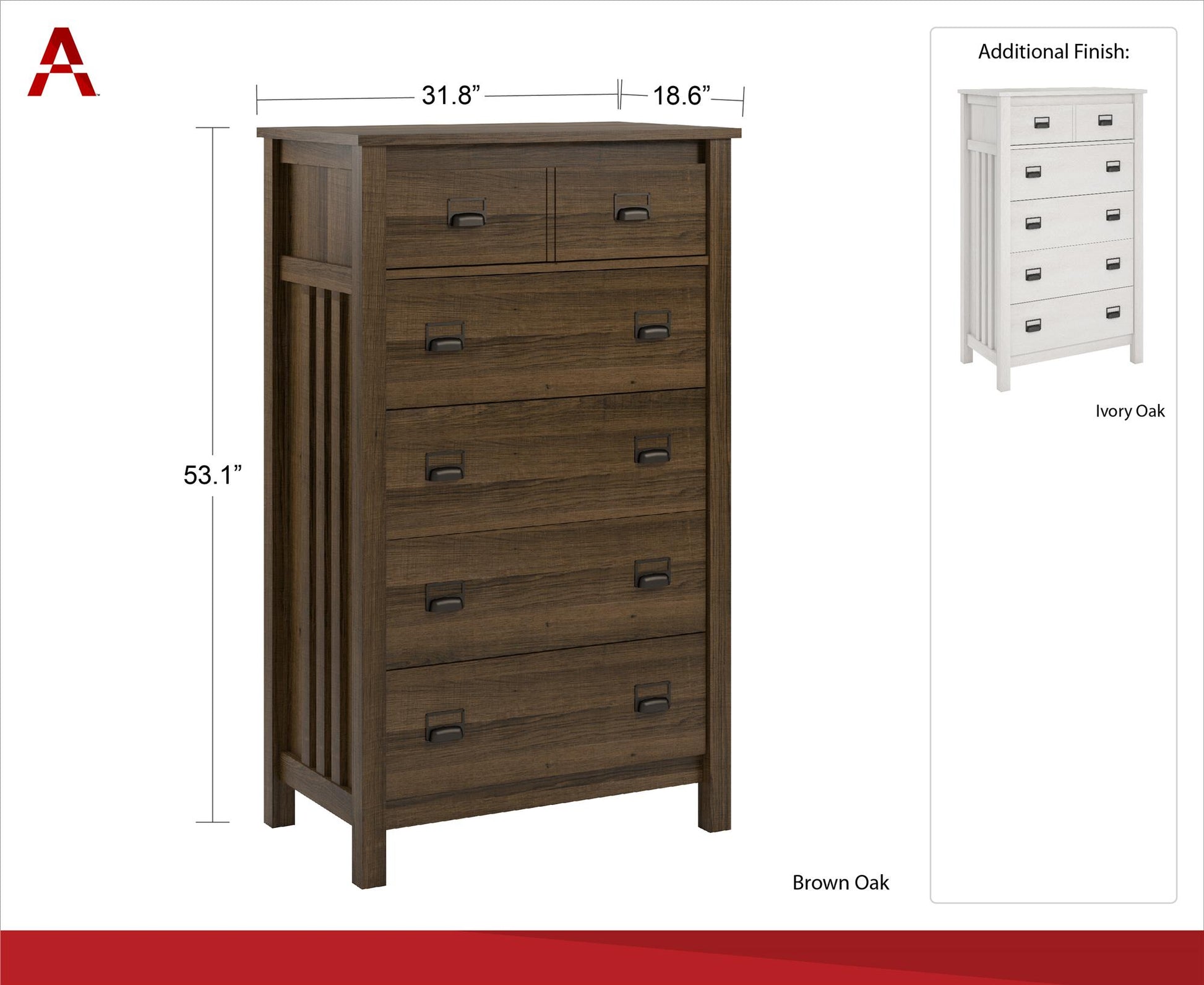 Adams 5 Drawer Dresser, Ivory Oak - Ivory Oak