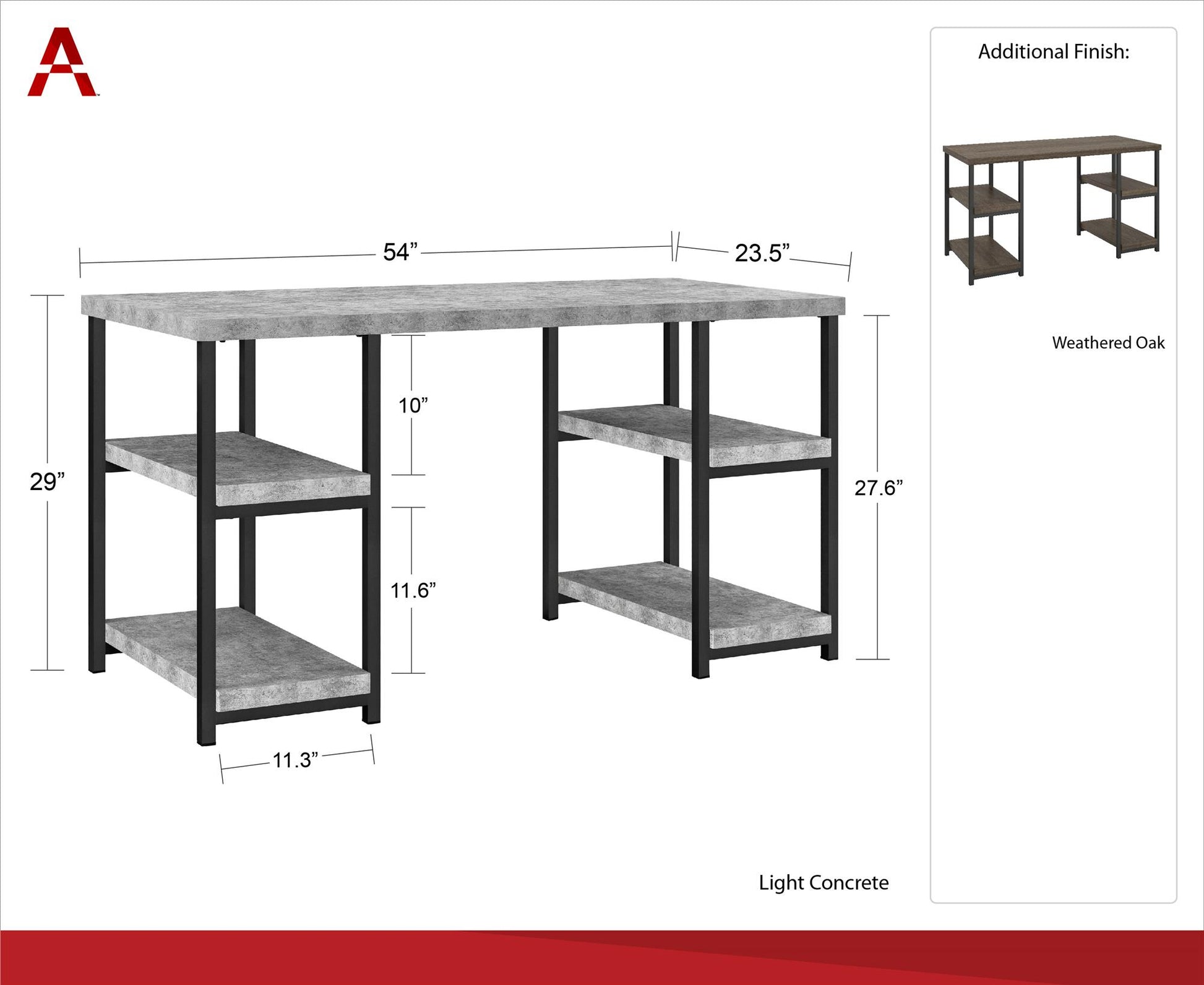 Ashlar Desk with Open Storage Shelves and Metal Legs - Light Concrete