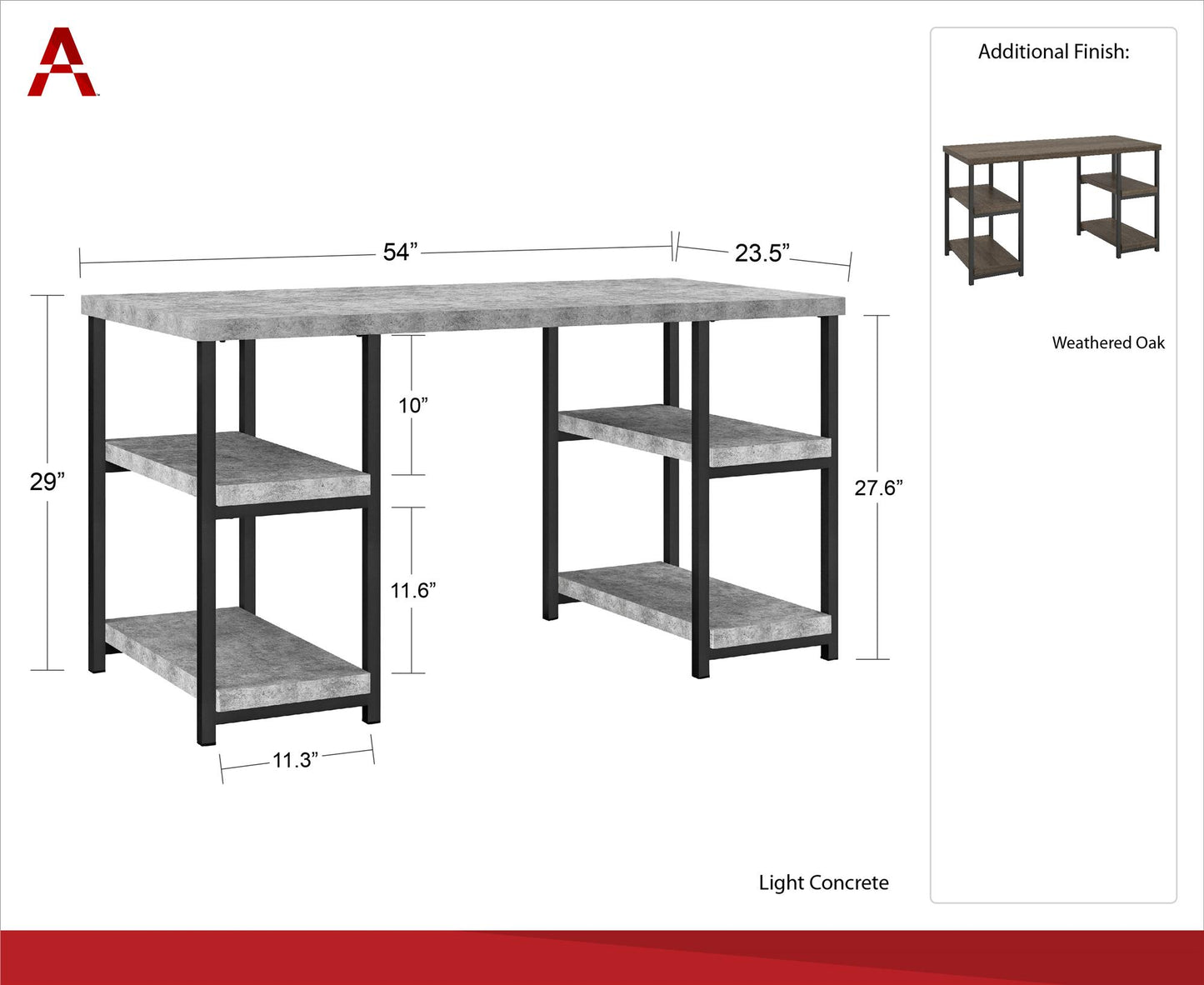 Ashlar Desk with Open Storage Shelves and Metal Legs - Weathered Oak