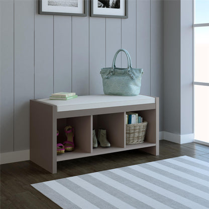 Penelope Entryway Storage Bench with Cushion and Cubbies - Taupe