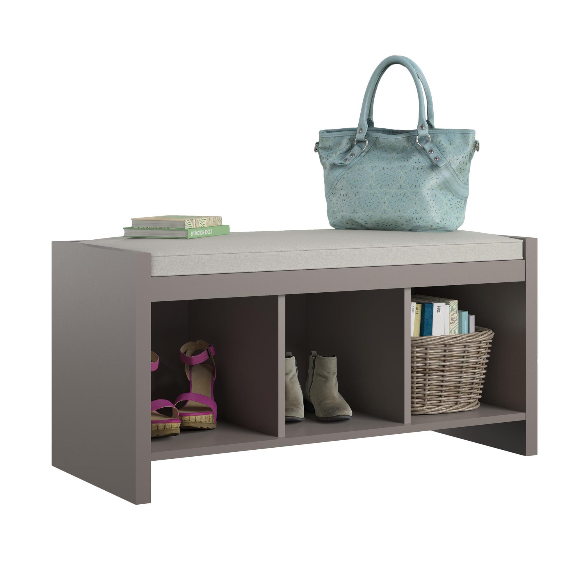 Penelope Entryway Storage Bench with Cushion and Cubbies - Taupe