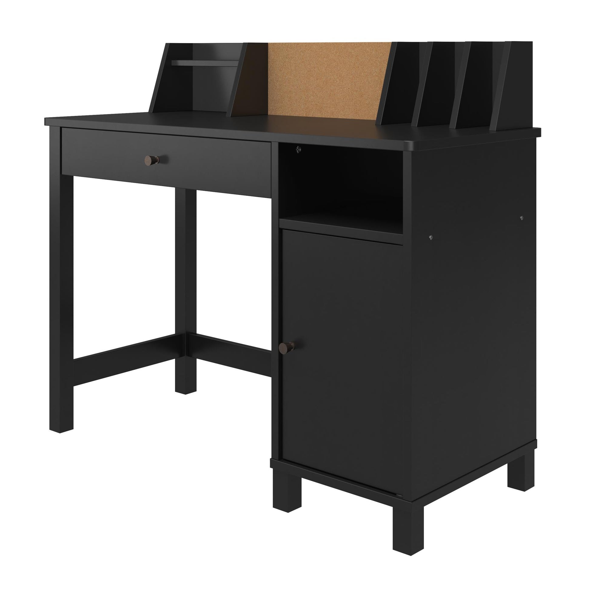 Abigail Kids Desk with Divided Storage Hutch and Chair - Black