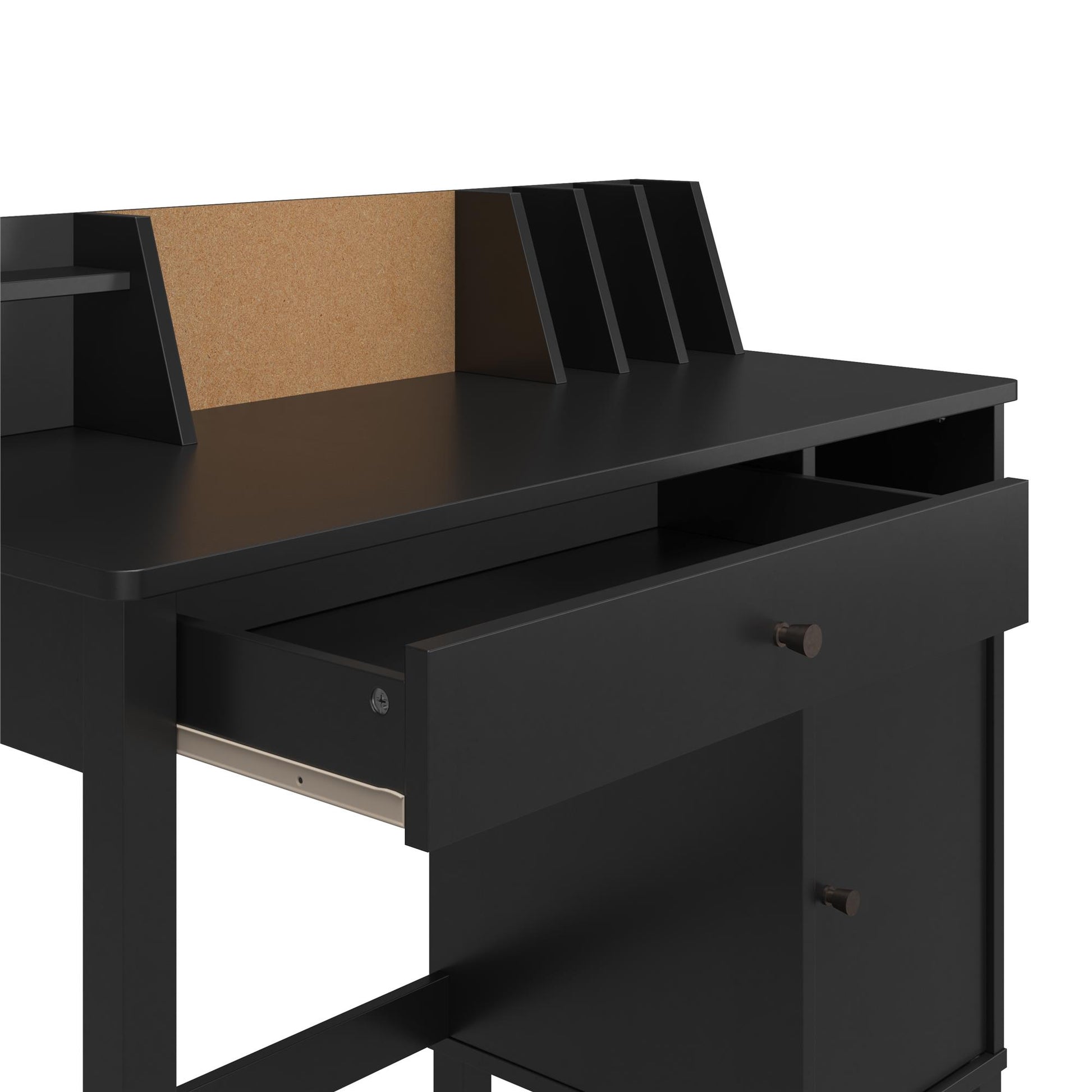 Abigail Kids Desk with Divided Storage Hutch and Chair - Black