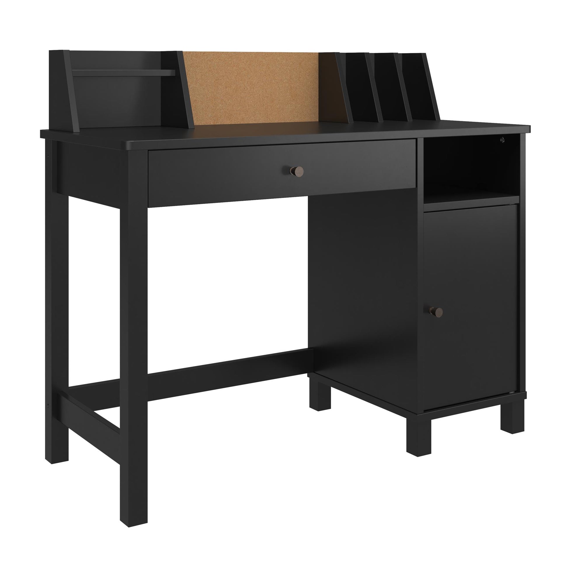 Abigail Kids Desk with Divided Storage Hutch and Chair - Black
