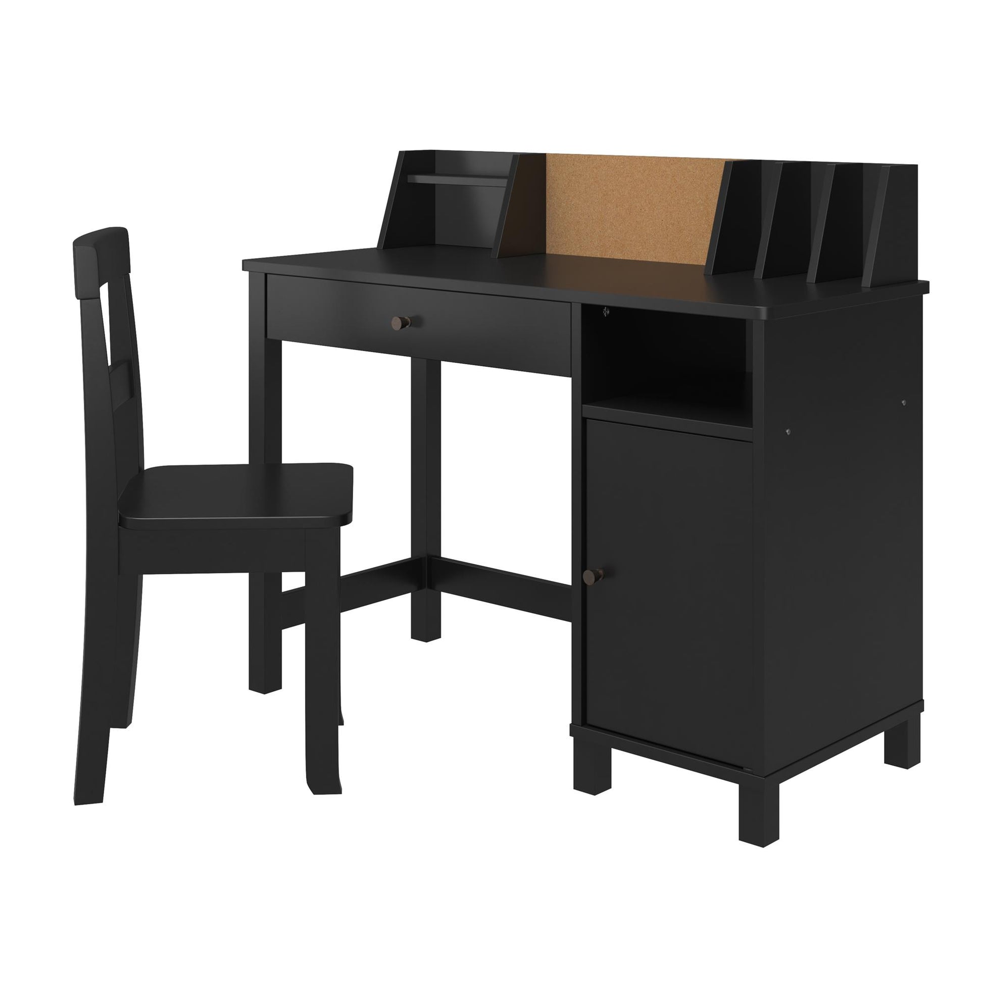 Abigail Kids Desk with Divided Storage Hutch and Chair - Black