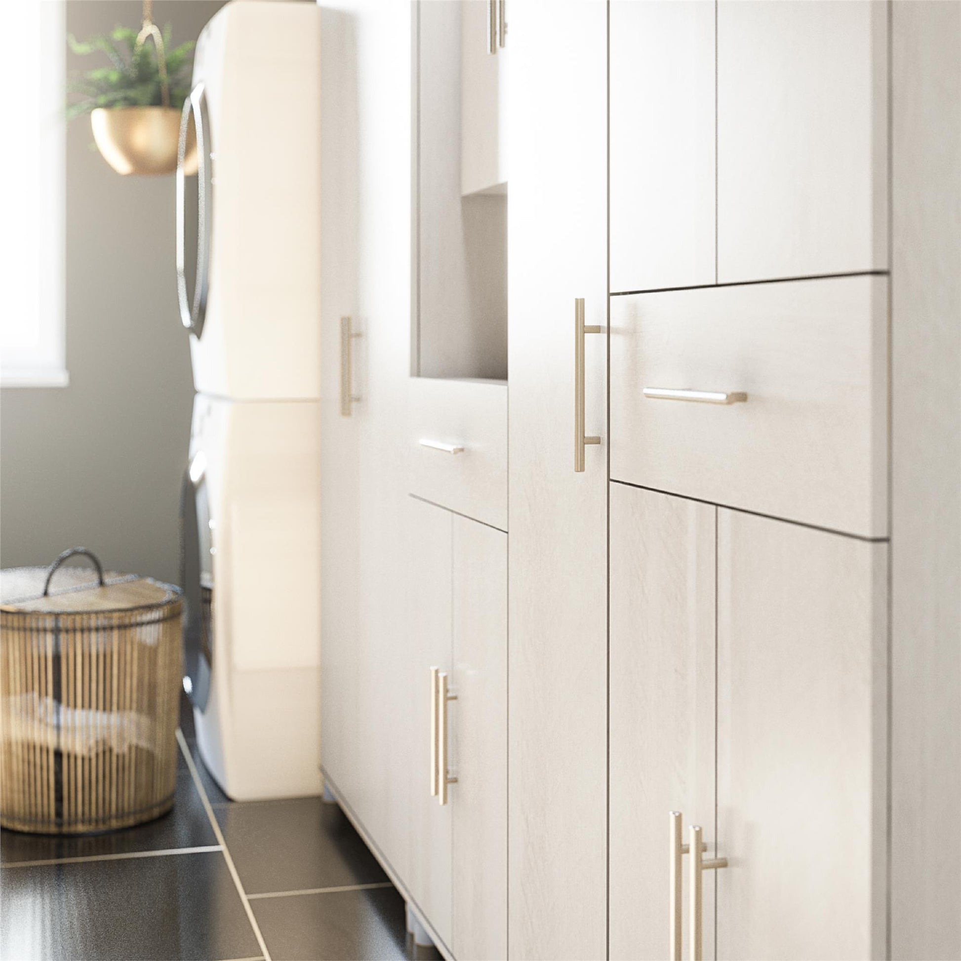 Camberly 4 Door/1 Drawer Storage Cabinet, Ivory Oak - Ivory Oak