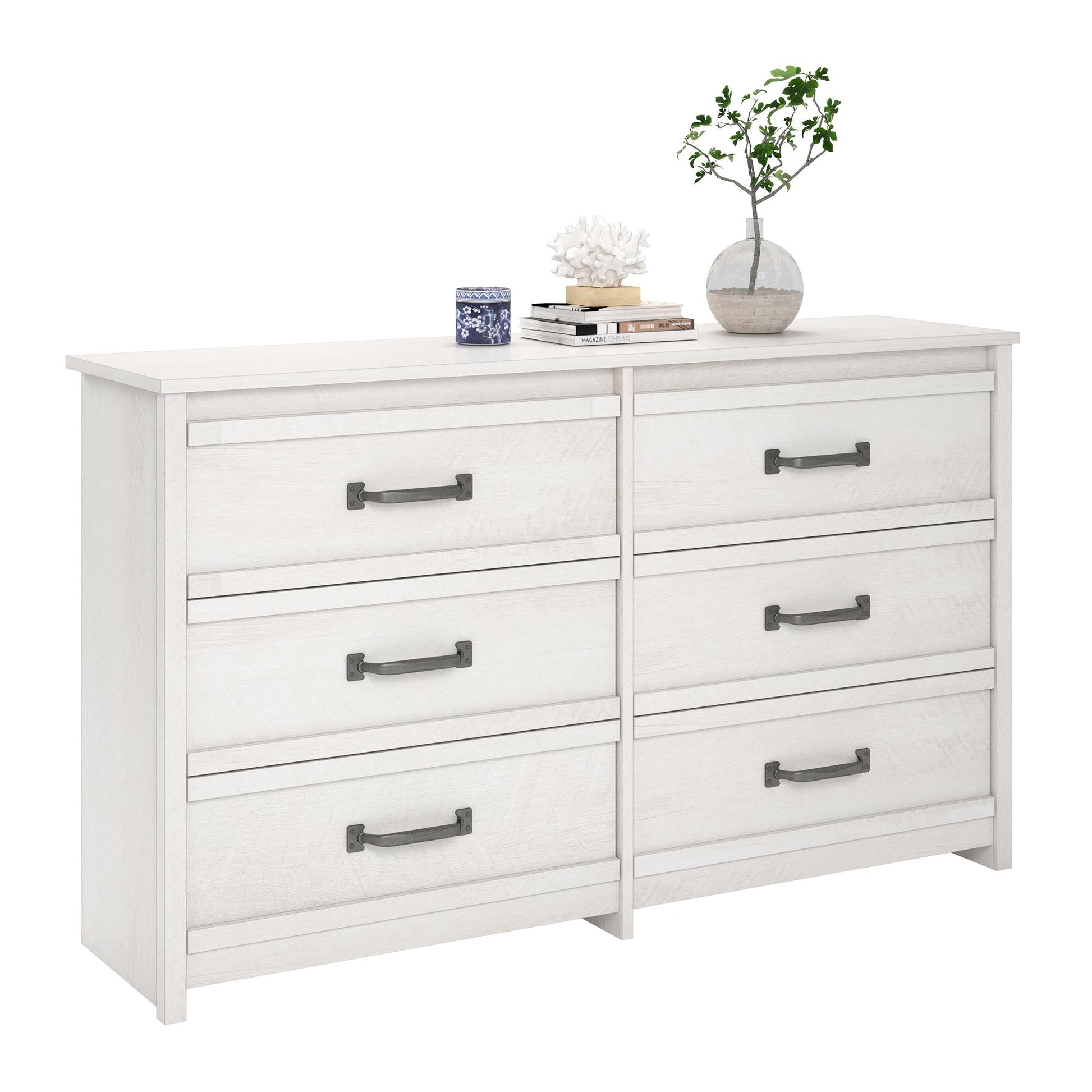 Bassinger 6 Drawer Bedroom Dresser with Pewter Handles - Ivory Oak