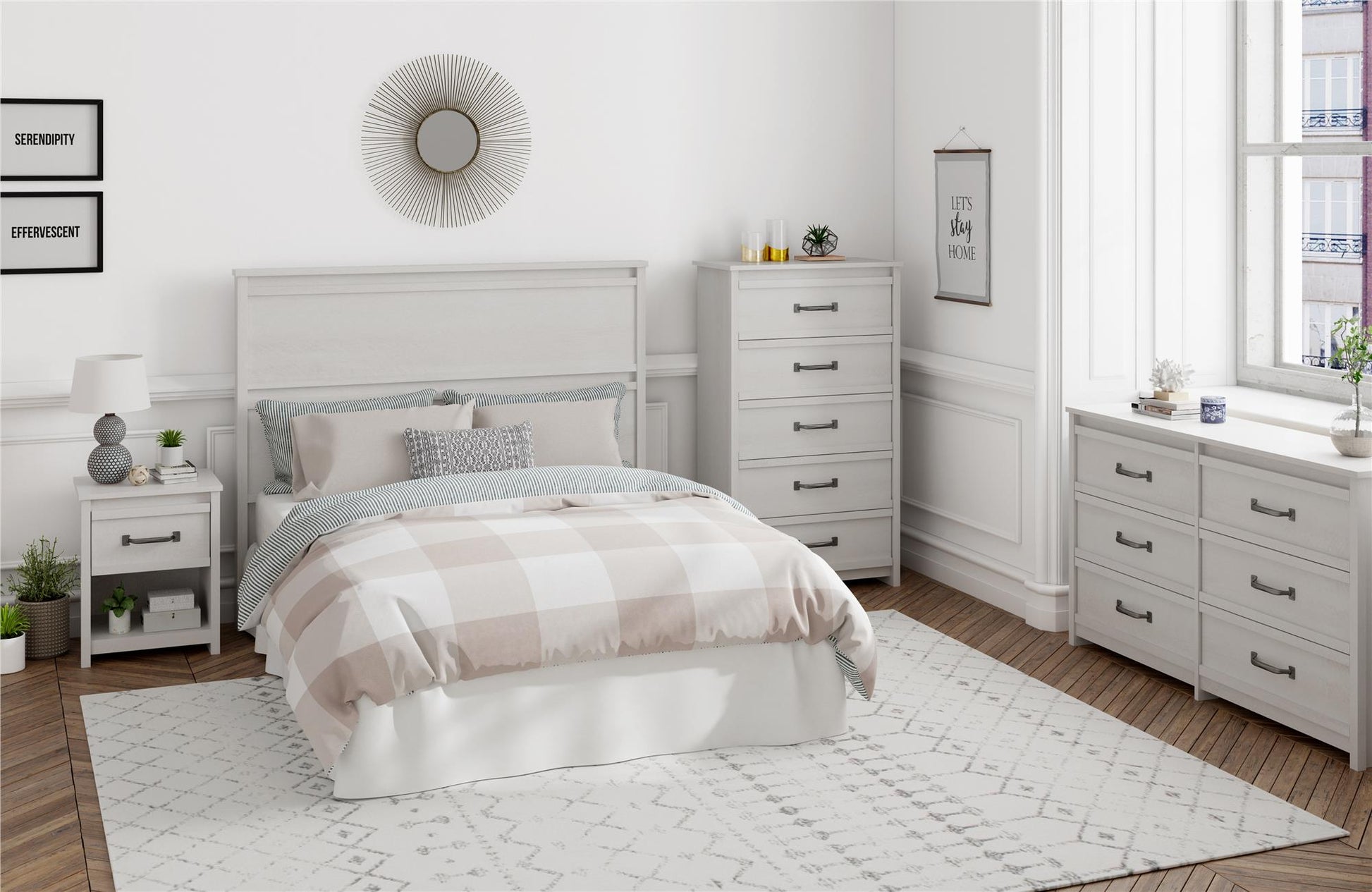 Bassinger 1 Drawer Bedroom Nightstand with Pewter Handles - Ivory Oak