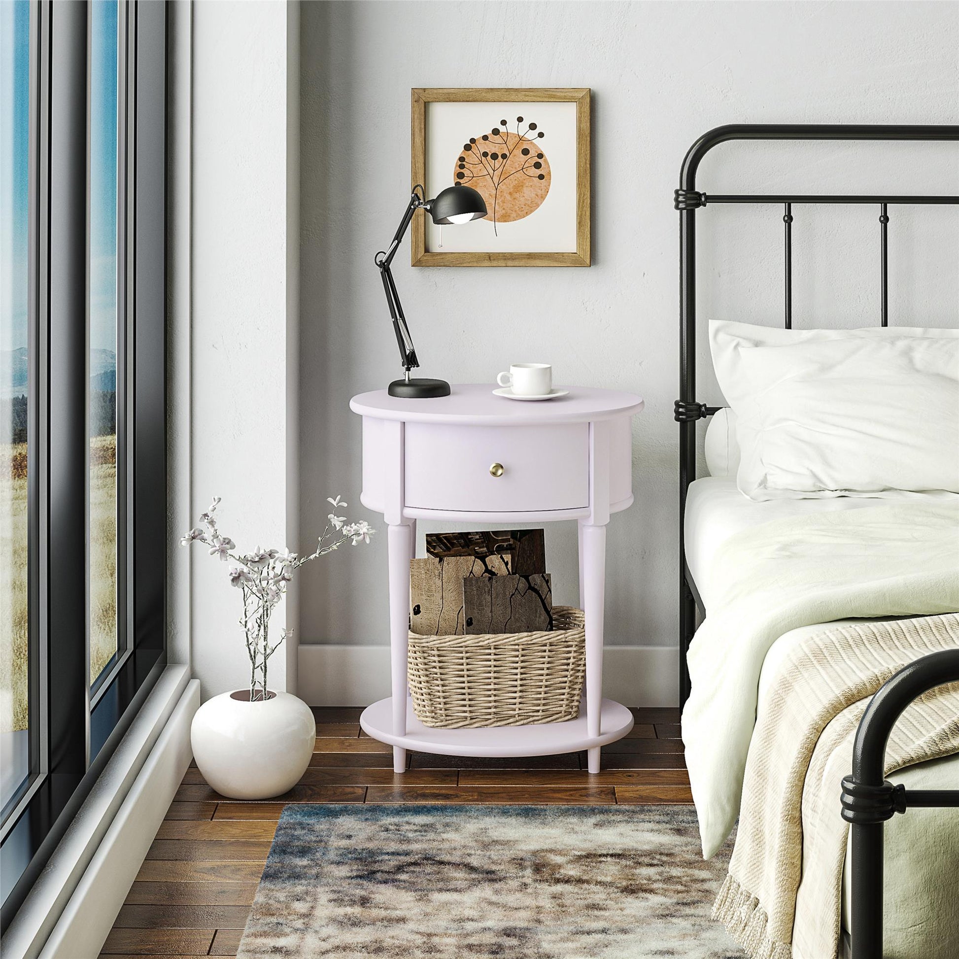 Aurora Rounded End Table with Drawer and Lower Shelf - Lavender
