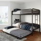 Triple Metal Twin over Twin Bunk Bed with Trundle and Integrated Ladder - Black - Twin-Over-Twin